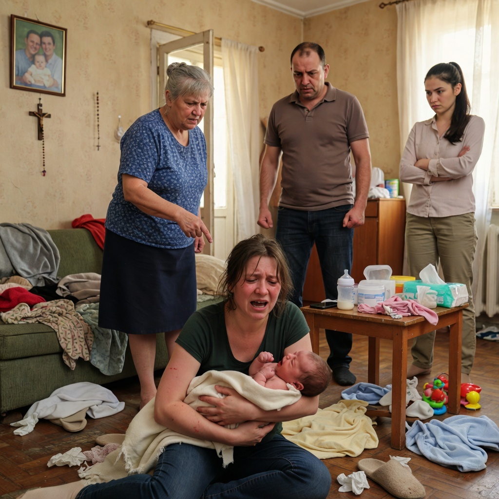 Le bruit métallique de la clé me fit sursauter. J’allaitais mon bébé de trois semaines seul dans le salon. Ma belle-mère entra sans frapper, les yeux froids de haine.