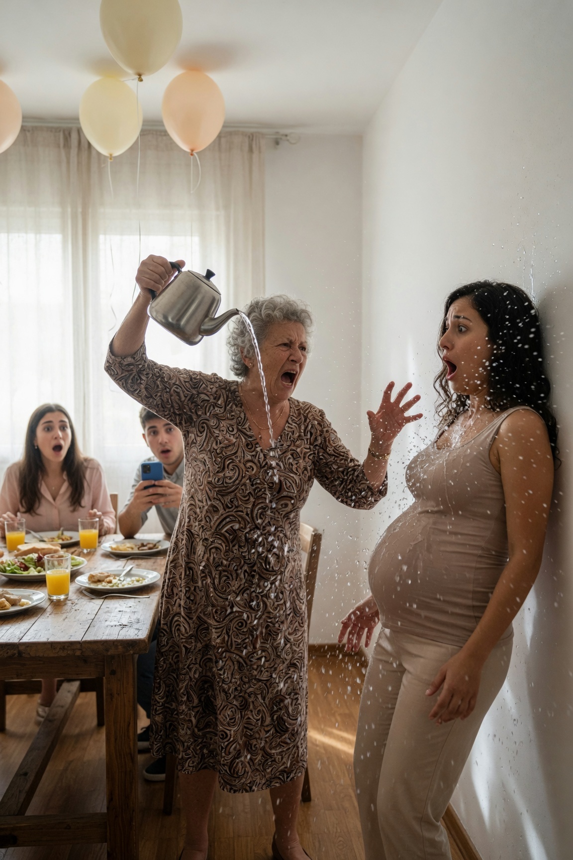 At a family gathering, I told everyone I was pregnant. My mother mocked me. “Your sister’s child is enough! Nobody wants your baby! Don’t give birth to trash!” She grabbed a pot and poured boiling water over my belly. “You shouldn’t even exist!” My sister just watched and laughed. I collapsed to the floor as pain flooded my body. But what happened next changed everything…