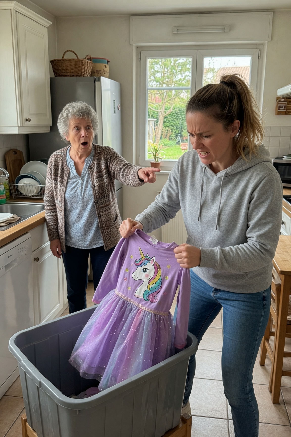 Ma mère a essayé de forcer ma fille à porter une robe achetée par Mark, se moquant en disant que je gâcherais la journée de ma fille de cinq ans si nous manquions la fête. J’ai jeté la robe à la poubelle, et maintenant elle appelle mon mari en panique, hurlant que je…