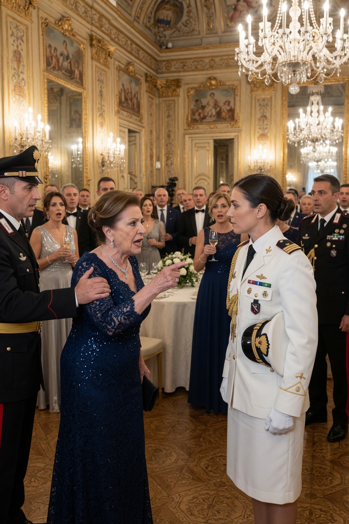 Al ballo militare di mio marito, mia suocera ha afferrato un gendarme della prevostura, mi ha indicato nel mio abito bianco da cerimonia e ha urlato: «Arrestatela!» come se fossi un’estranea che avesse rubato un’uniforme, senza immaginare che dopo 7 anni a trattarmi come un’intrusa, un semplice controllo d’identità, un ordine e l’improvviso silenzio di tutta la sala le avrebbero finalmente fatto capire chi aveva insultato fin dall’inizio…