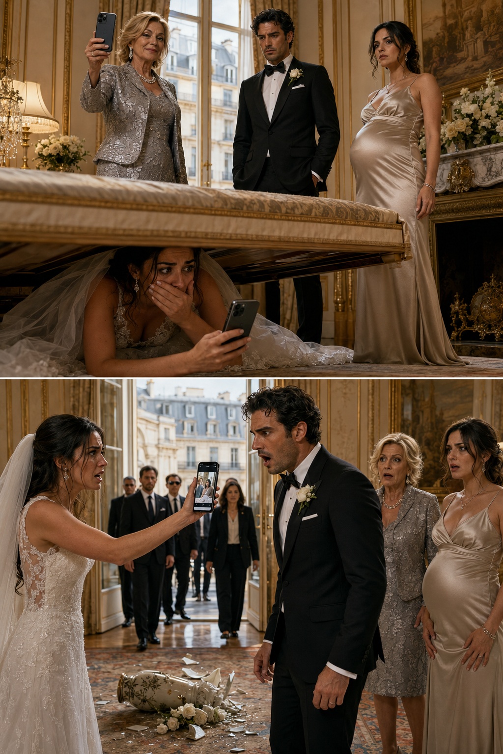 La sera del mio matrimonio a Parigi, mi nascosi sotto il letto per sorprendere mio marito… ma sentii la suocera tramare per rubarmi l’appartamento a Passy, l’amante parlare della sua gravidanza, e il mio sposo preparare la mia rovina — finché non rivelai il mio vero nome e le registrazioni che li condannavano.