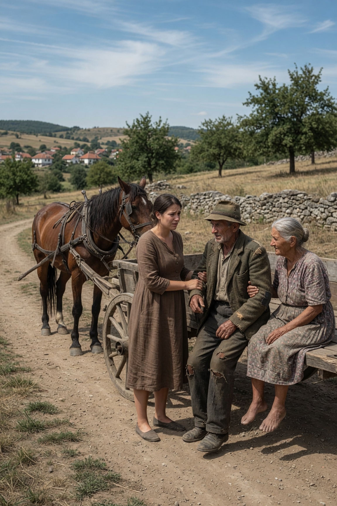 Trudna udovica spašava dvoje staraca bačenih na put… a danima kasnije otkriva njihovu istinsku i mračnu tajnu

1. DEO

Karmen je imala 31 godinu i 7 meseci trudnoće kada je osetila da joj život klizi niz provaliju.

Njen muž, Beto, iznenada je preminuo od infekcije koju u osiguranju nisu na vreme lečili.

U roku od nekoliko dana, prešao je sa napornog rada u polju na počinak pod zemljom.

Karmen nije mogla ni da ga oplakuje kako treba, jer je trudnoća bila komplikovana i jedva je imala snage da ustane iz kreveta.

Odjednom, sav teret pao je na njena pleća.

Računi za kuću.
Mala parcela kukuruza.
Kokoške.
Veliki dug prema Narodnoj kasi.
I beba koja će se roditi bez oca.

Svakog jutra izlazila je u zemljano dvorište, gledala u vedro nebo i ponavljala sebi:
— Izdrži još jedan dan.