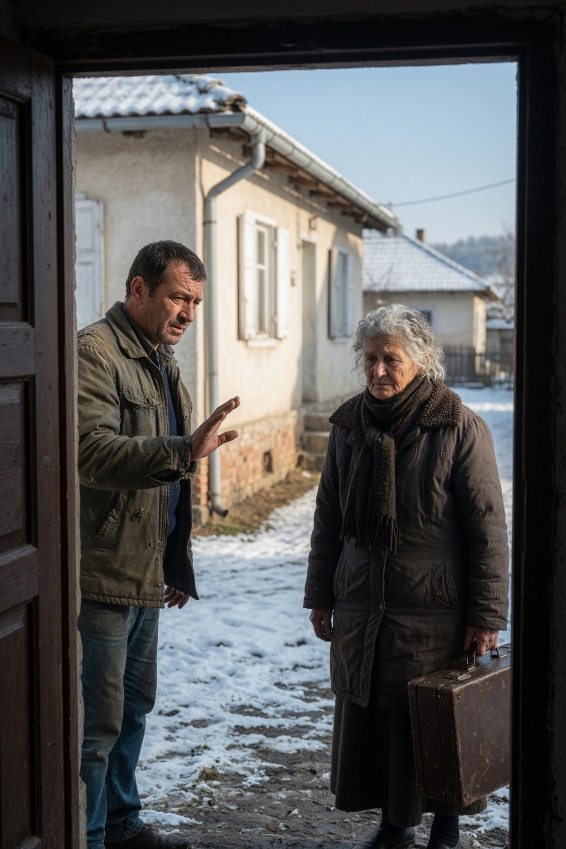 Тринадесет минути по-рано: Коледната врата, която научи една майка да тръгва
Изминах 1500 км, за да видя сина си. Той погледна часовника си и каза: „С тринадесет минути си по-рано. Чакай отвън.“

Студеният вятър пронизваше палтото ми, но погледът на Марк беше този, който ме смрази до костите.

Стоях на прага на голямата му колониална къща в предградията на Вашингтон, с побелели кокалчета от стискането на ръчния си куфар.