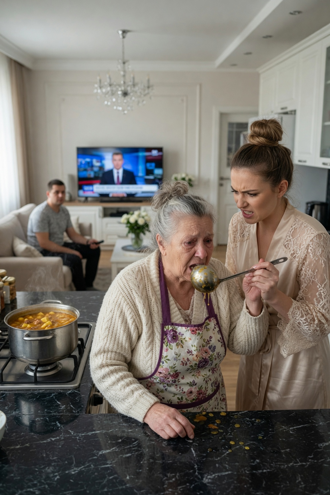 Épp csak kevertem a levest, amikor a menyem kitépte a merőkanalat a kezemből, és a fejemhez vágta. „Ki főz így, te haszontalan asszony?!” – üvöltötte. A fiam fel sem nézett – csak feljebb tekerte a tévét.