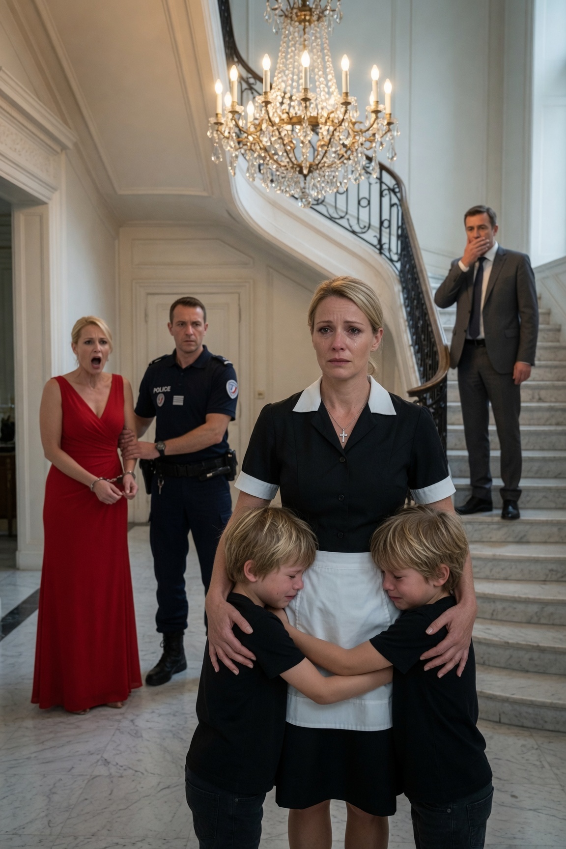 Mes jumeaux de 6 ans hurlaient alors que la police menottait leur nounou. « Elle nous a volés », ricana ma femme en regardant les agents emmener la femme en pleurs. Mes fils étaient terrifiés, mais pas par la police.