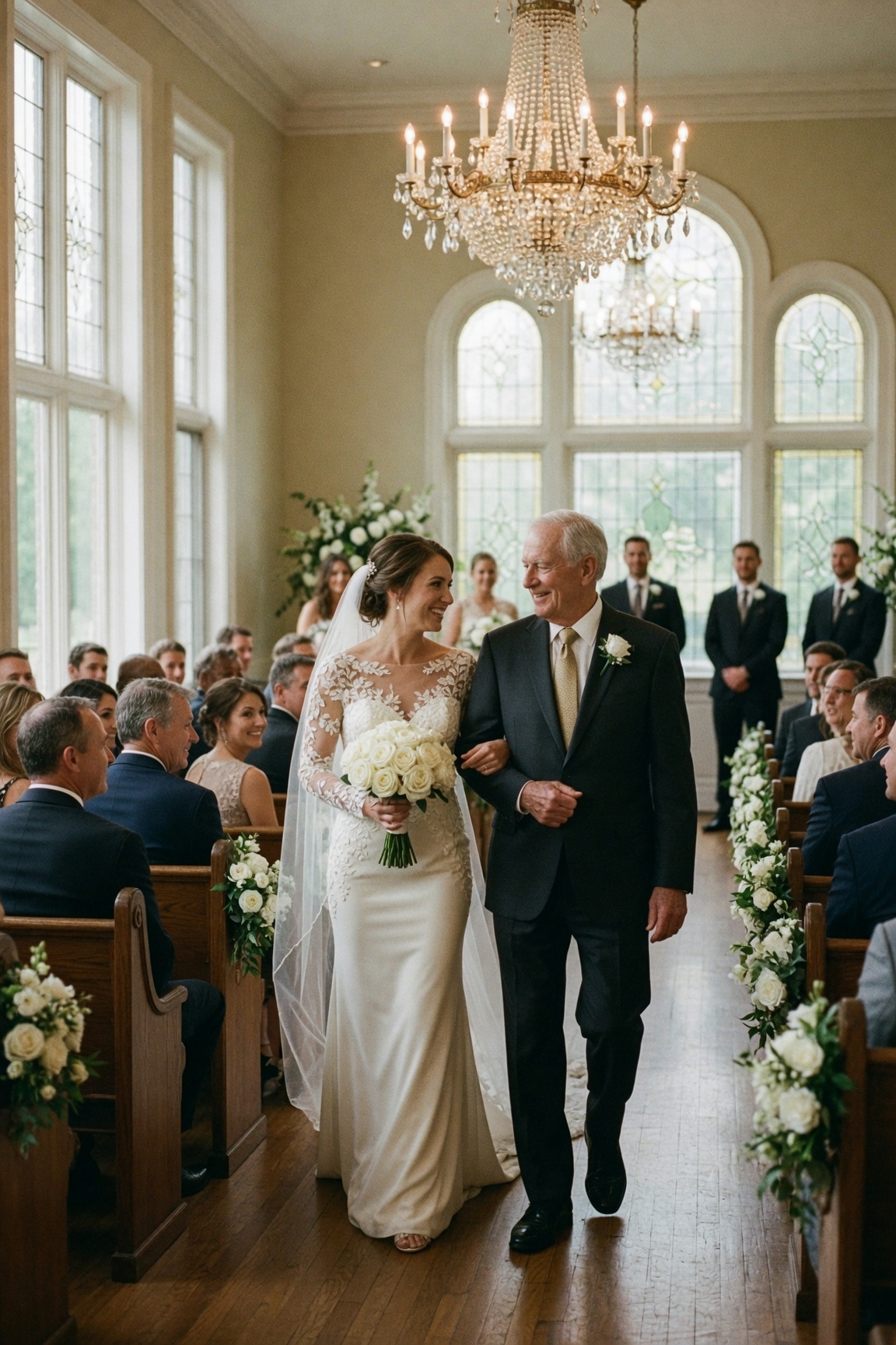 Mon père a choisi l’anniversaire de ma demi-sœur plutôt que de m’accompagner à l’autel le jour de mon mariage, puis il a appelé à la dernière minute en s’attendant à ce que je lui garde une place sur les photos — mais au moment où les portes de l’église se sont ouvertes…