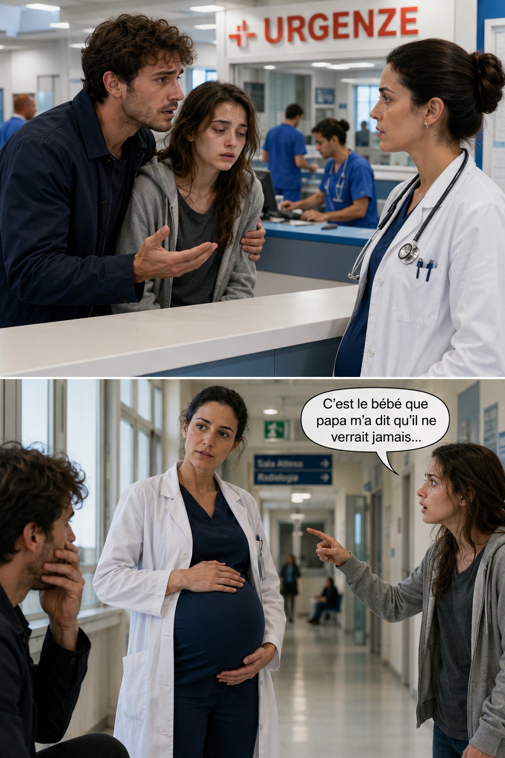 Il mio ex è irrotto al pronto soccorso portando tra le braccia la sua bambina ferita, prima di scoprire che io, la dottoressa che aveva abbandonato, ero incinta di 7 mesi di suo figlio. Non ho pianto. Sono rimasta perfettamente professionale. «Sono la dottoressa Élise Morel», ho dichiarato, ignorando il suo sguardo fisso sul mio ventre. Ma quando sua figlia ha sussurrato una semplice frase, il suo viso è diventato livido…