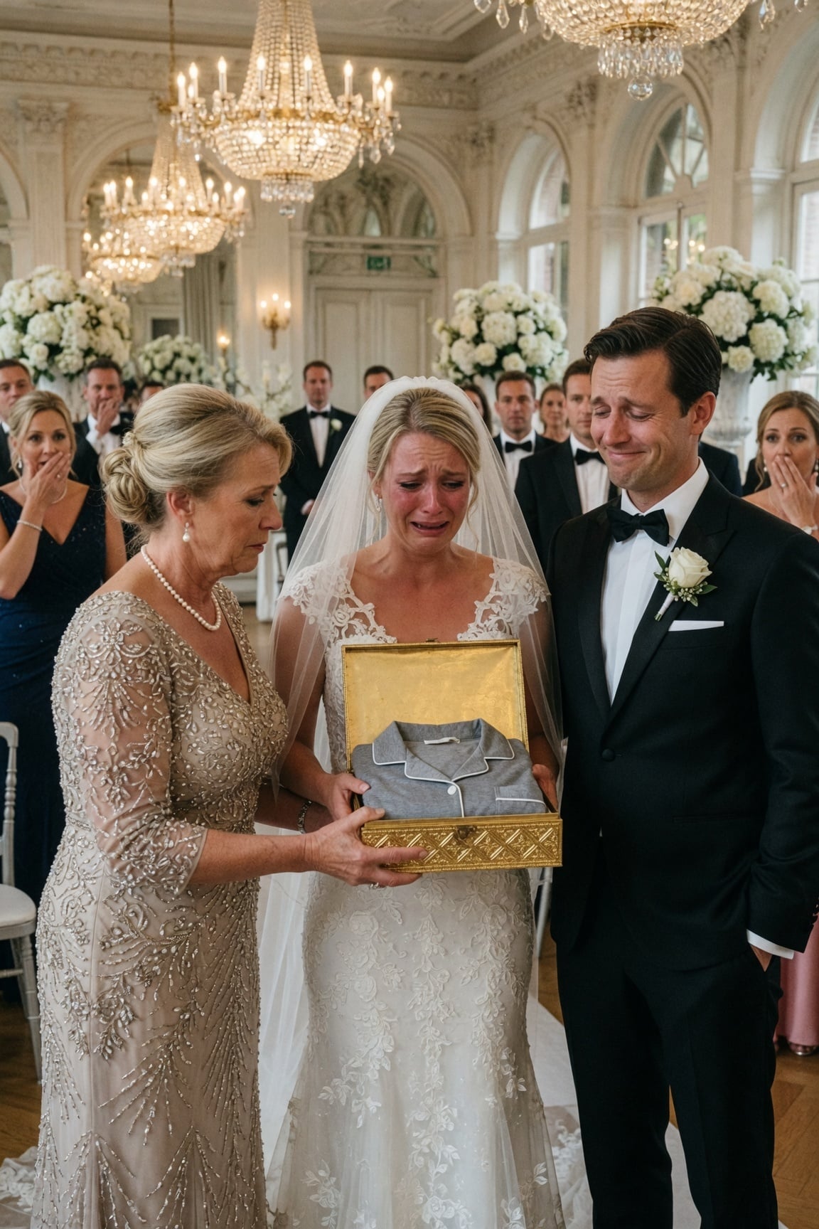 Op de bruiloft van mijn dochter overhandigde haar schoonmoeder haar een cadeaudoos. Toen mijn dochter hem opende, vond ze er een huishouduniform in. Mijn schoonzoon grijnsde en merkte op: “Precies wat ze thuis nodig zal hebben.” De ogen van mijn dochter vulden zich met tranen, en zij