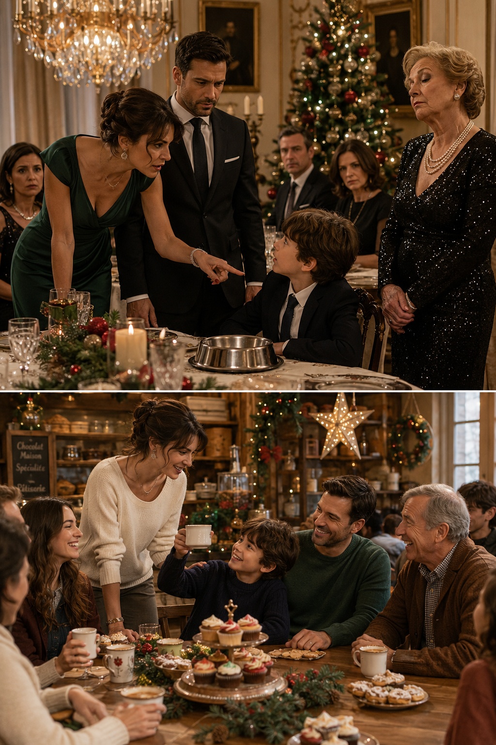 “La grand-mère humilia l’enfant avec une assiette de nourriture pour chien la veille de Noël : « Donnez-lui à manger comme à un vagabond ». Puis l’héritier milliardaire trouva la lettre de Noël qui incendia son empire et le détruisit pour le défendre…  
La grand-mère humilia l’enfant avec une assiette de nourriture pour chien…”