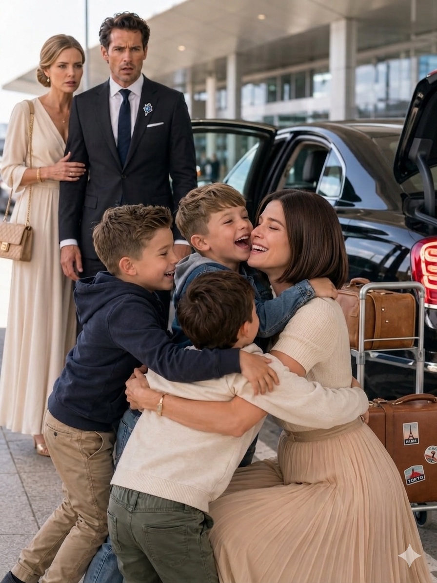 Mon ex-mari milliardaire a pris le siège à côté de moi dans l’avion juste pour m’humilier — puis trois petits garçons sont sortis d’une Bentley en m’appelant « Maman ».