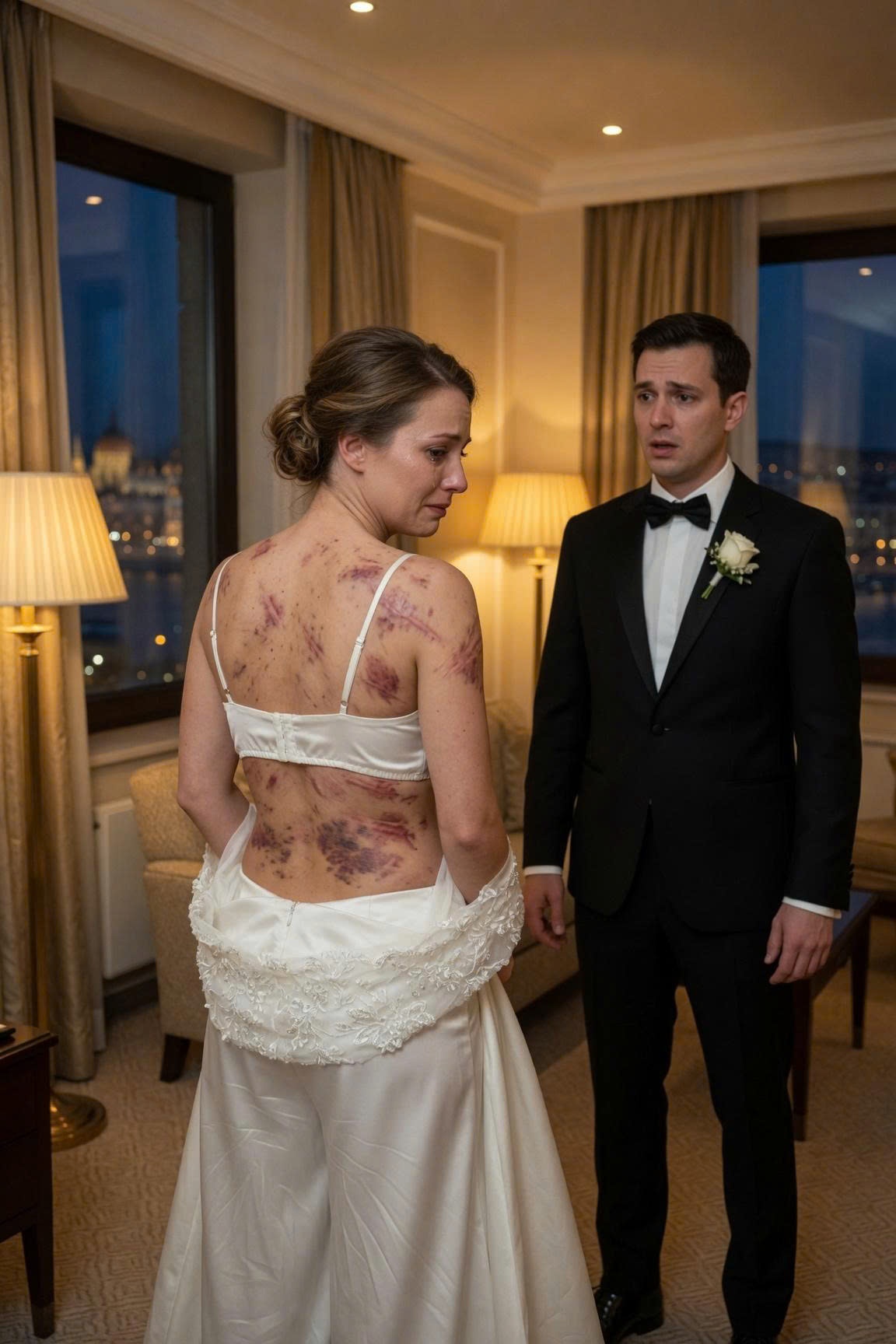 Az esküvőnk éjszakáján, ahogy némán elfordult, óvatosan lehúztam a menyasszonyi ruha hátát, és megdermedtem. „Ki tette ezt veled?” – suttogtam, miközben a csipke alatt rejtőző hegeket és lila zúzódásokat bámultam. Amikor végre elmesélte az évekig tartó kínzást, amit mostohaapja fedele alatt élt túl, nem sírtam, nem kiabáltam – elkezdtem tervezni a bosszút, amit sosem látott volna közeledni.