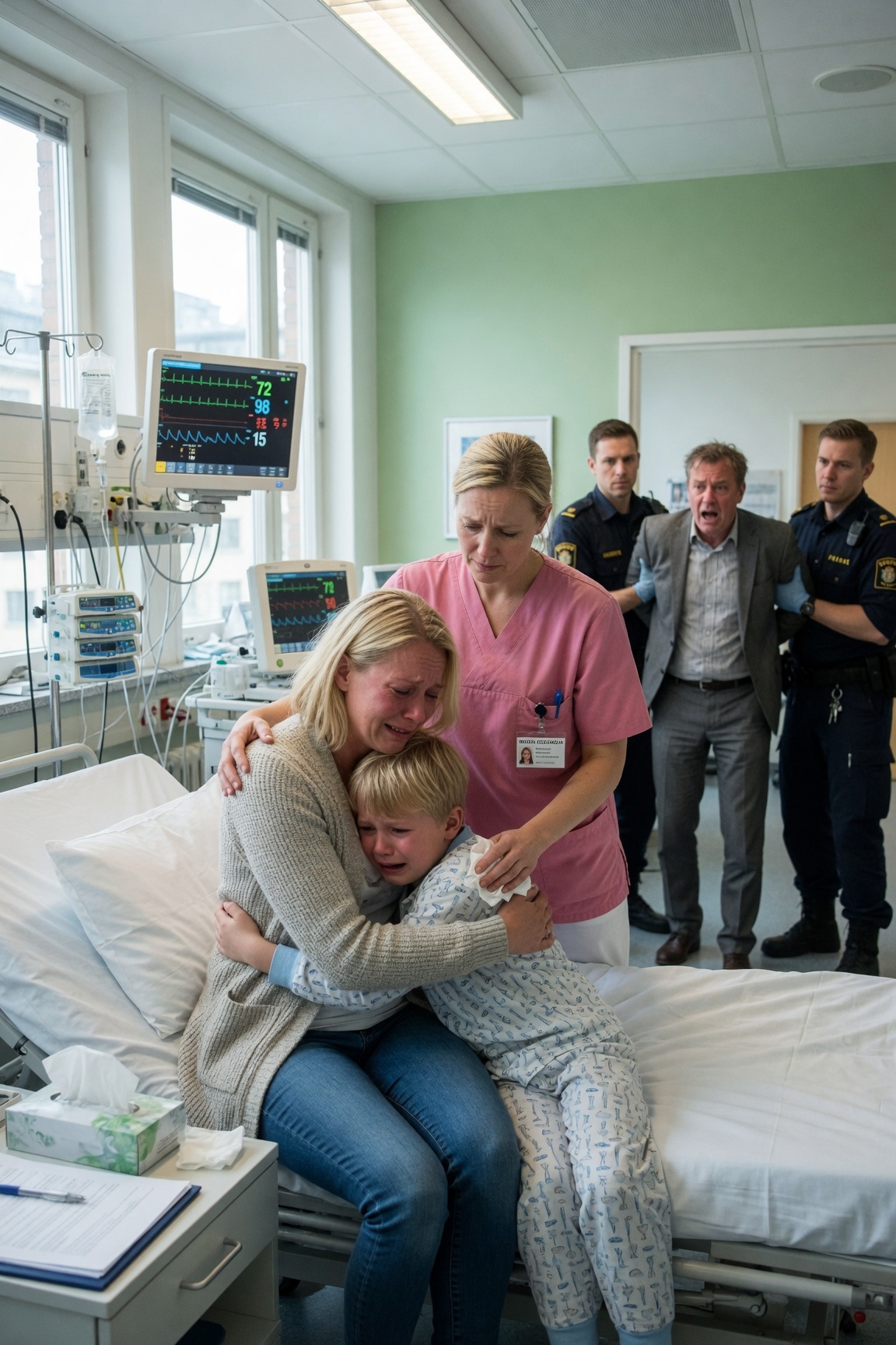 Min 7-åriga son kollapsade på flygplatsen. Han reste med min exmake.