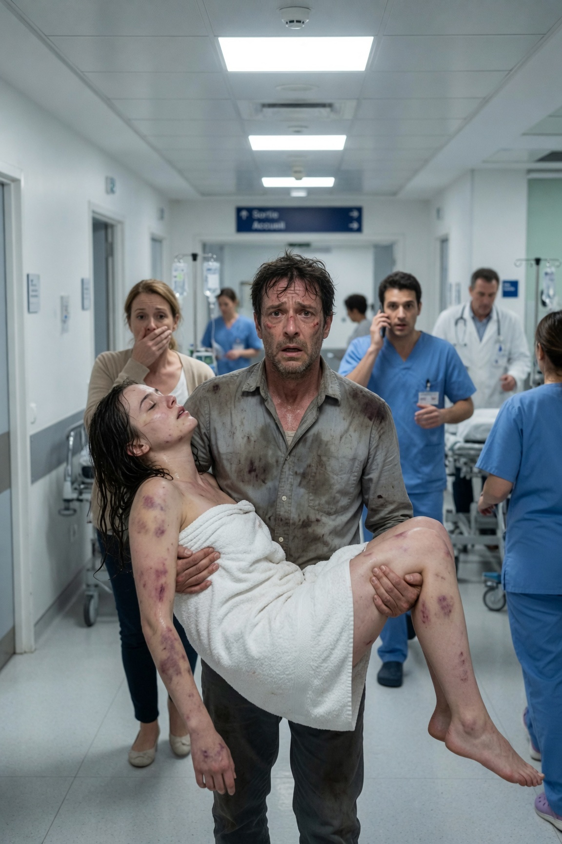 Mon beau-père me battait chaque jour pour se divertir. Un jour, il m’a frappée jusqu’à me faire perdre connaissance, et quand il m’a emmenée à l’hôpital, ma mère a dit : « C’est parce qu’elle a glissé accidentellement en prenant son bain. » Dès que le médecin m’a regardée, il a décroché le téléphone et a composé le 911.