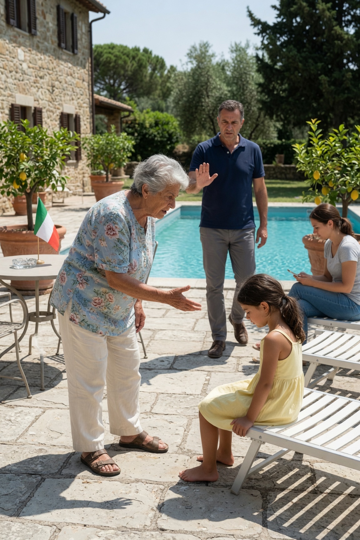 Un padre trascinò via la sua bambina di quattro anni malata dalla nonna. Perse la calma quando lei fece una domanda alla festa in piscina — poi i medici scoprirono cosa nascondeva il suo vestito giallo…

Il sole estivo si stendeva pigramente sul tranquillo quartiere suburbano di Willow Creek, appena fuori Columbus, Ohio, riversando la sua calda luce dorata su vialetti ordinati, siepi curate e quelle case a due piani che sembravano fatte perché nulla di doloroso potesse mai accadere dietro le loro finestre incorniciate di bianco. Nel cortile di Margaret Bennett, il pomeriggio scintillava del facile comfort di una riunione di famiglia. La sua piscina, immobile e blu tranne dove i bambini la disturbavano, rifletteva il cielo in lampi spezzati, e il ronzio sommesso delle cicale saliva dagli alberi come un coro assonnato che segnava il tempo della giornata.