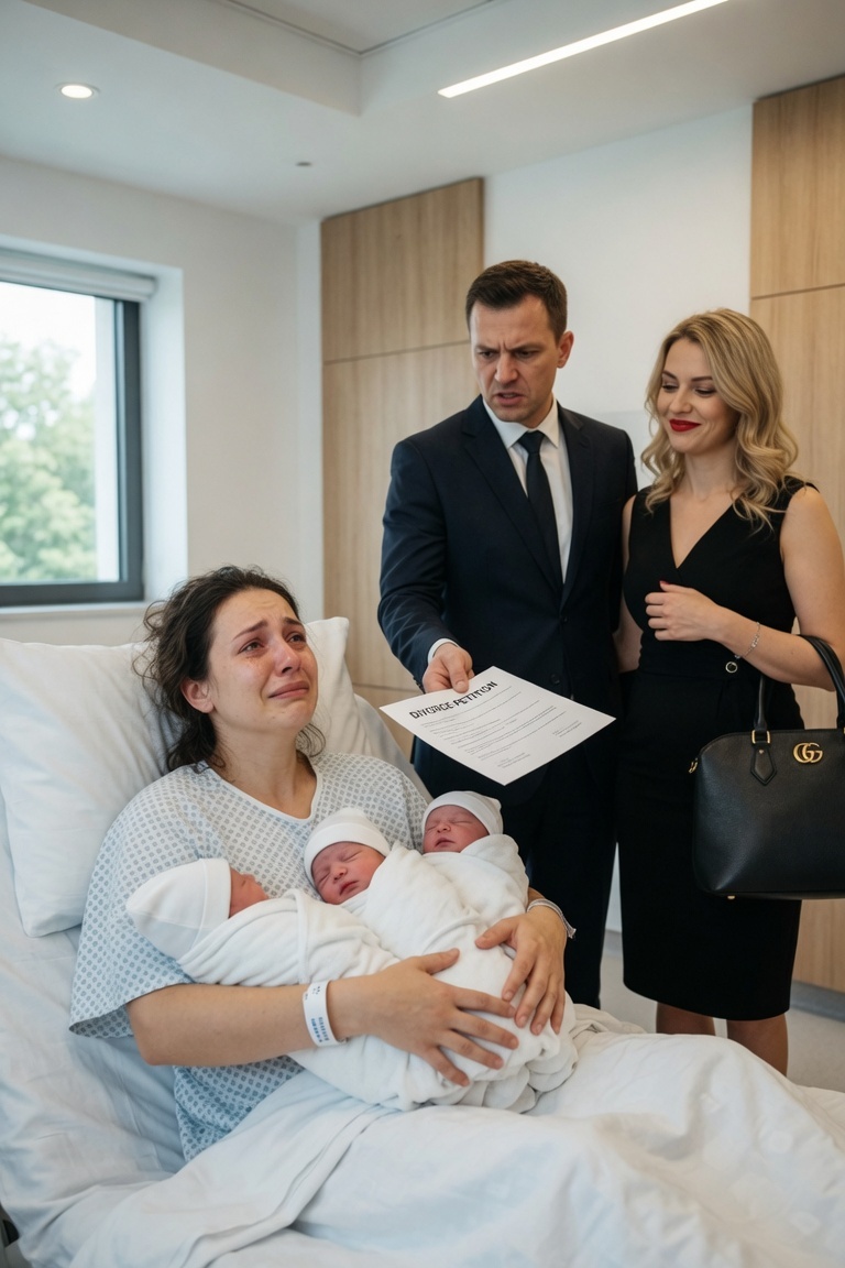 După ce am născut tripleții noștri, soțul meu a intrat în salonul meu de spital cu amanta lui – care purta cu mândrie o geantă Birkin. A aruncat actele de divorț pe patul meu și a spus cu un rânjet: „Uită-te la tine. Nimeni nu te-ar mai vrea acum.”

Primul lucru pe care soțul meu mi l-a dat după ce am născut cei trei copii ai lui nu au fost flori. A fost un teanc de acte de divorț, aruncate pe pătura mea de spital ca un gunoi.

Tripleții dormeau în pătuțuri transparente lângă mine, incredibil de mici, cu pumnii lor roz lipiți de obraji. Corpul meu se simțea despicat, cusut la loc cu analgezice și voință. Nu dormisem de treizeci de ore.