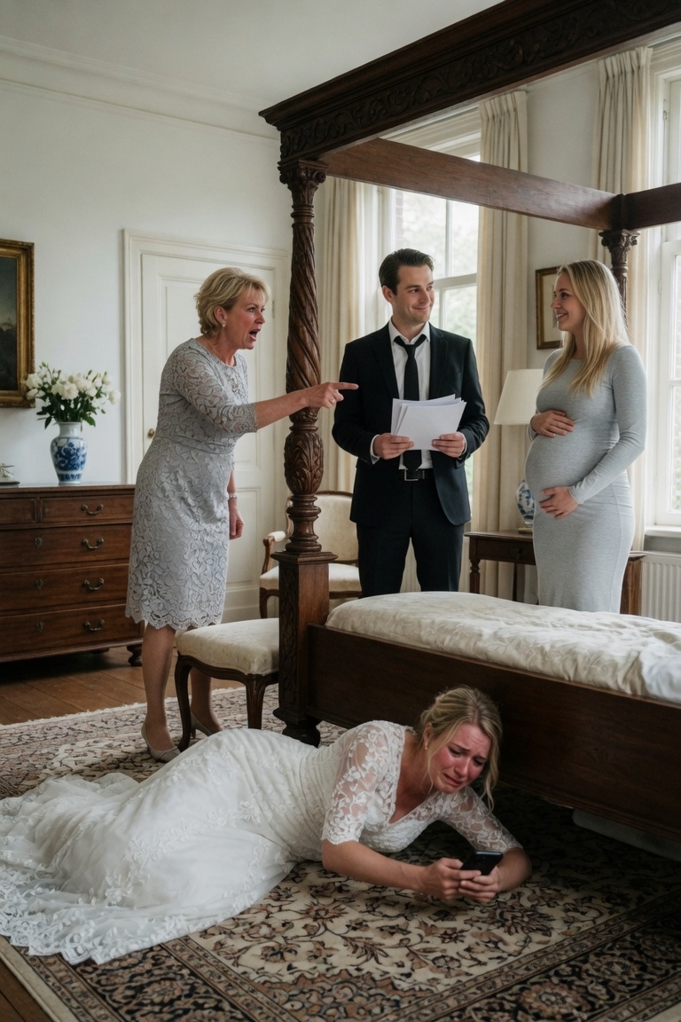 De bruid verstopte zich als grap onder het bed, maar hoorde haar schoonmoeder zeggen: “Over een jaar nemen we alles van haar af.” Die avond besefte ze dat haar huwelijk een valstrik was.