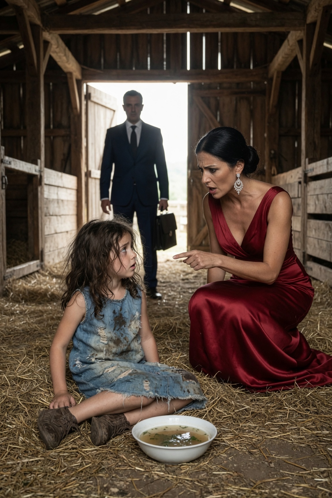 “Non Posso Più Mangiarlo” – Mormorò la Bambina Tra le Lacrime. All’improvviso, Entrò un Milionario… E Poi
—”Se non finisci tutto, non uscirai da questa stanza. Nessuno ti sentirà.”

La bambina abbassò lo sguardo.

Le sue manine tremavano attorno a un piatto freddo di verdure bollite e a una brodaglia acquosa che puzzava di marcio. Il silenzio all’interno del ripostiglio era denso, umido e quasi vivo. Non poteva urlare. Non poteva difendersi a parole. Poteva solo obbedire… e aspettare.

Quello che quella donna non sapeva era che quella notte, qualcuno avrebbe aperto la porta che era rimasta chiusa per troppo tempo. E per la prima volta, il silenzio della bambina sarebbe diventato una prova.
