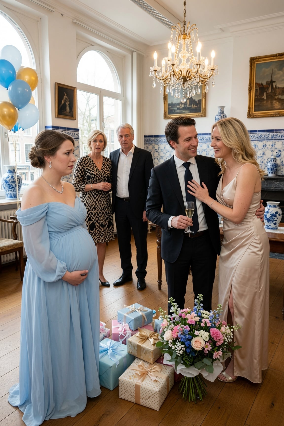Ik was acht maanden zwanger van ons wonderbaarlijke kind toen mijn man zijn 22-jarige minnares meenam naar ons babyshowerfeest. Toen ik eiste dat ze weggingen, sloeg hij me recht in mijn buik, waardoor ik tegen de cadeautafel aan viel. “Zij draagt de re