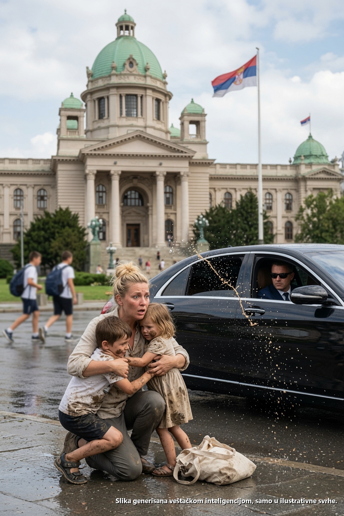 Blatnjavi automobil milijardera poprskao je majku i njenu decu, a onda ga je jedno ime na školskom zidu uništilo.

Blato je pogodilo njenu decu pre nego što je uopšte čula automobil.

Jednog trenutka, Evelyn Carter je držala sina za ruku na oštećenom ivici Greystone Roada, šapućući mu da ostane blizu jer jutarnji saobraćaj nije mario za majke, ni za male cipele, ni za školska zvona. Sledećeg trenutka, crni Mercedes je projurio kroz rupu punu kišnice i bacio smeđi talas na sve troje.

Prvo je udario njen kaput.

Zatim ranac njene ćerke.

A onda lice njenog petogodišnjeg sina.

Tobias je dahnuo kao da je gurnut pod vodu. Amara se ukočila, njen žuti školski folder pritisnut uz grudi, blato kapajući s trepavica na rukav jedinog čistog džempera koji je imala.