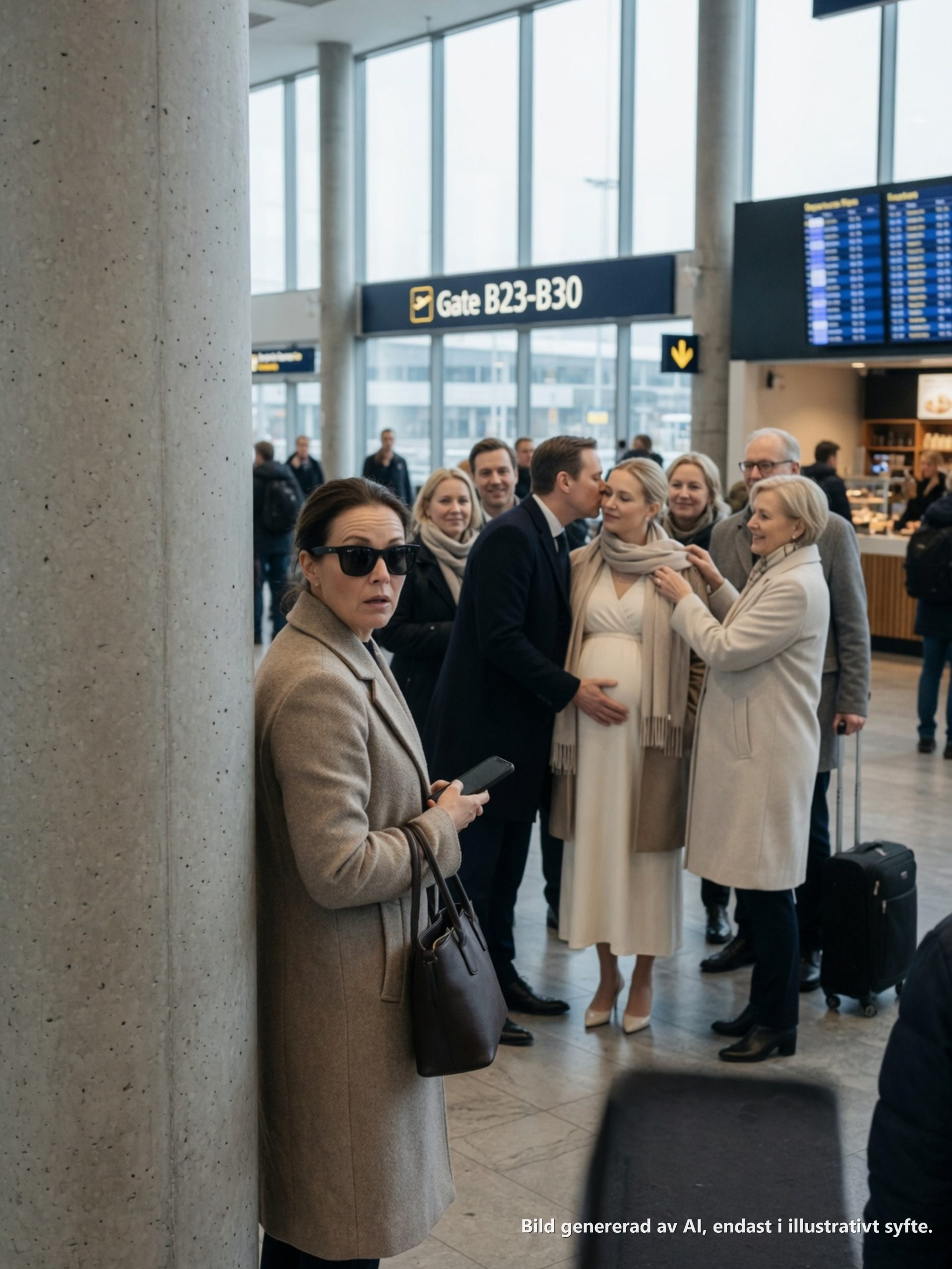 Klockan 15:18 en fredagseftermiddag stod jag och såg min man kyssa sin gravida älskarinna mitt på Arlanda flygplats, medan hela hans familj stod runt dem och log.