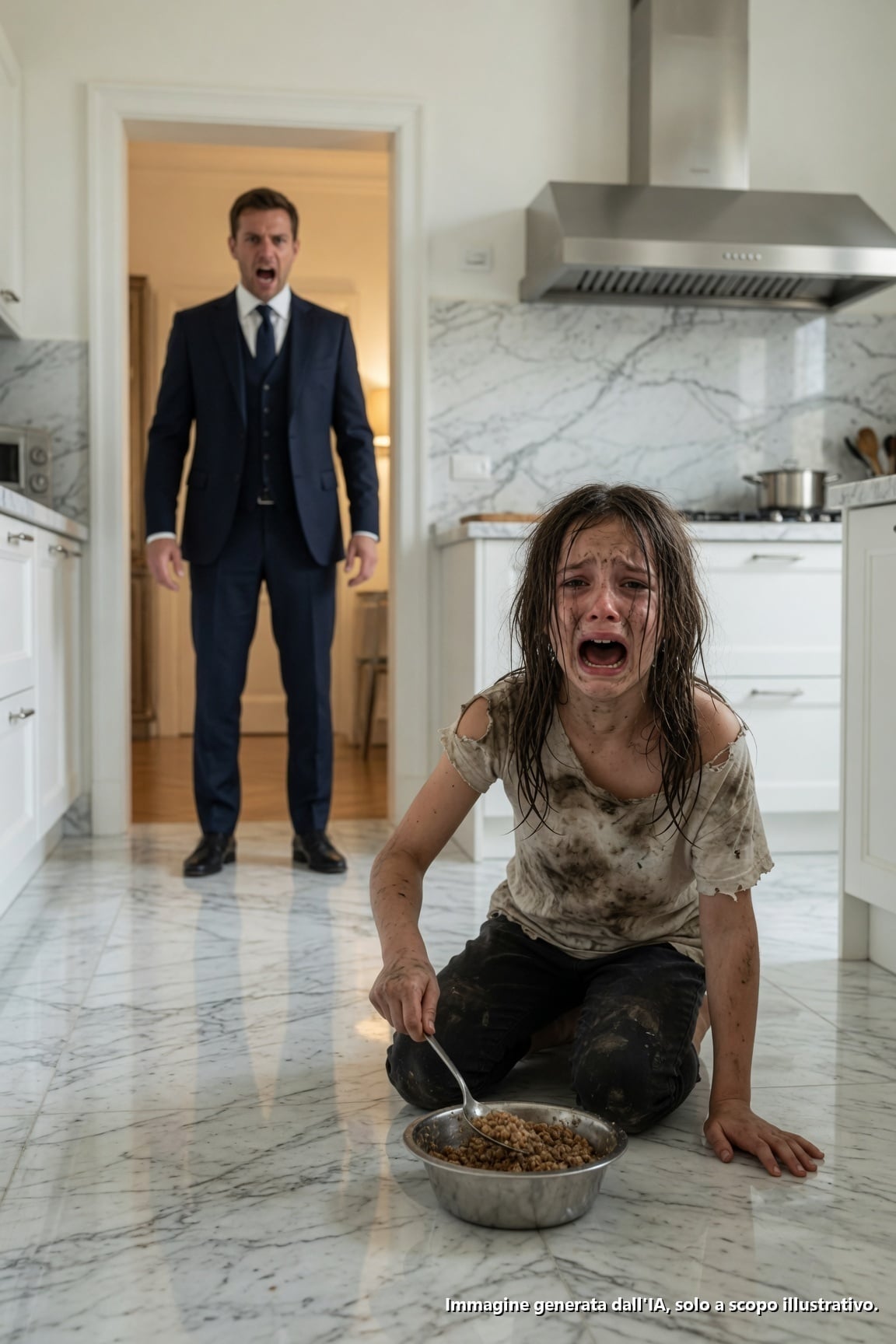 MILIONARIO SORPRENDE SUA FIGLIA MENTRE MANGIA CIBO PER CANI — QUANDO SCOPRE IL MOTIVO, RIMANE DISTRUTTO…

Nella cucina impeccabile di una villa ad Alphaville — dove il marmo brillava come se la polvere non osasse esistere e il silenzio sembrava scolpito nei muri — Ricardo Monteiro tornò a casa prima del previsto. La sua BMW elettrica si era appena fermata nel vialetto, il telefono ancora premuto all’orecchio mentre finalizzava gli ultimi dettagli di un’acquisizione da milioni di dollari. Agli occhi del mondo, era un uomo che controllava tutto: contratti, aziende, cifre infinite e scadenze.

Ma nel momento in cui varcò la soglia, qualcosa di sconosciuto gli strinse il petto. Non era stanchezza né stress. Era più freddo — come se l’aria stessa lo avvertisse che qualcosa stava per rompersi.

— Letícia? — chiamò, aspettandosi la dolce risposta perfettamente provata di sua moglie.

Niente.
