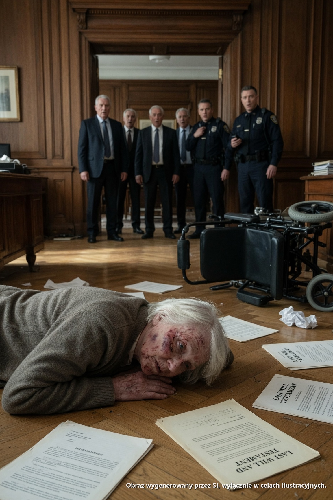 Wciąż czułem połowę ciała sparaliżowaną po wylewie, gdy mój wózek inwalidzki przewrócił się z brutalnym hukiem. Głowa uderzyła o drewnianą podłogę, a ból przesłonił mi wzrok. — Teraz jesteś tylko śliniącym się warzywem — wycedził mój pasierb, miażdżąc moją dłoń butem. — Podpisz akt własności… albo tu zgiń. Uśmiechnąłem się. — Na pewno już wygrałeś? Mój pierścień właśnie transmitował to wszystko na żywo.