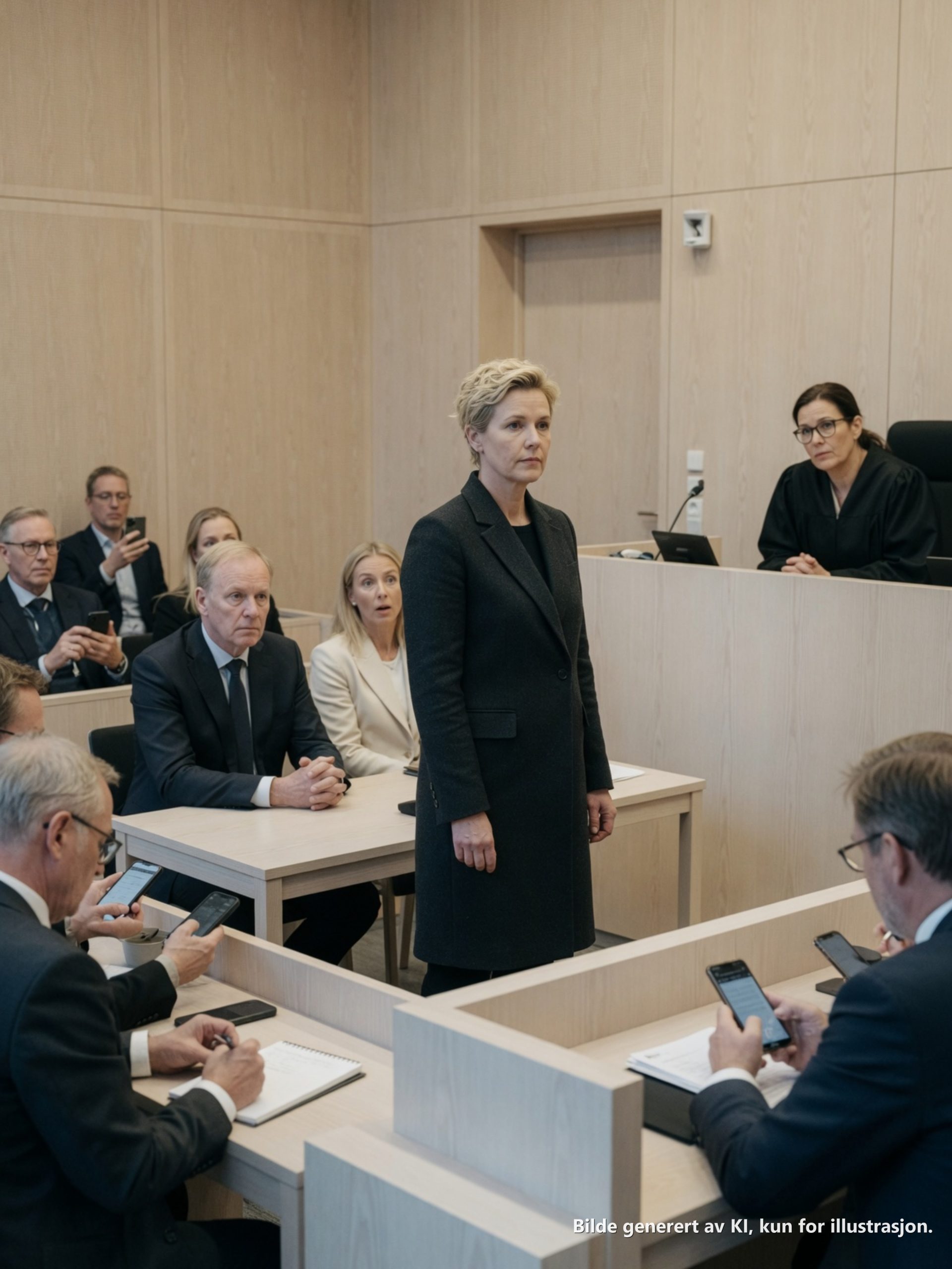I rettssalen i Oslo tingrett sto Henrik Haugland ved siden av elskerinnen sin som en hersker, skuende utover ruinene av en by han allerede hadde erobret. Emilie var kledd i hvitt, som om hun ikke hadde tilbrakt de siste to årene med å ligge i sengen min, signere mitt navn på regninger fra Hotel Continental, og hviske i min manns øre at jeg var «for svak til å ta igjen».