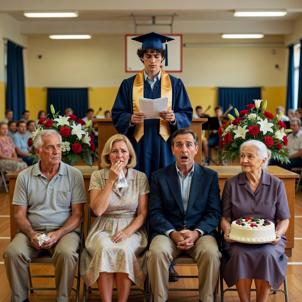 Per diciannove anni ho cresciuto come mio il bambino abbandonato da mia sorella, ma il giorno della sua laurea è arrivata con una torta che diceva “congratulazioni dalla tua vera mamma” — e quando mio figlio è salito sul palco per tenere il discorso da valedittore, mi ha guardato dritto negli occhi e ha piegato il foglio che aveva tra le mani.
