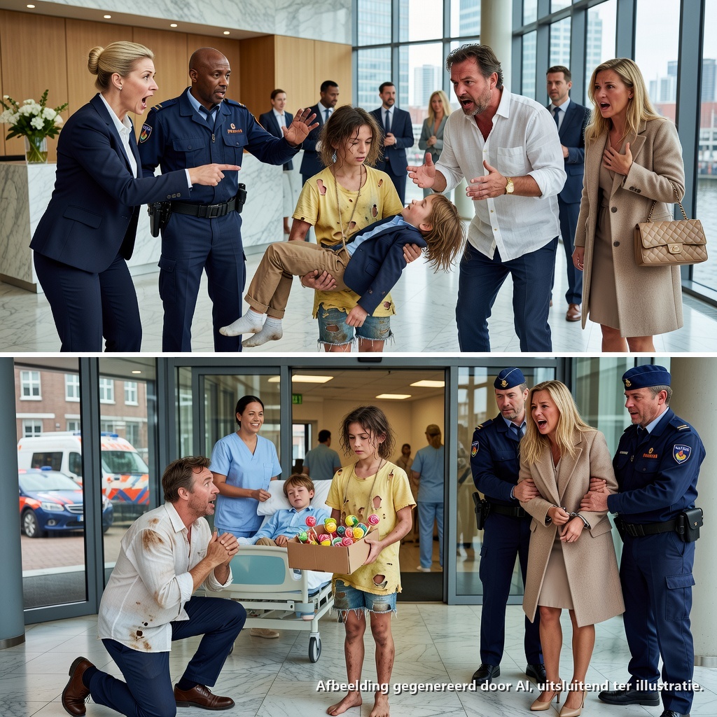 Ze noemden het blootsvoetse meisje een ontvoerder, totdat de miljardair zag wie zijn stervende zoon op het grasveld van het park had achtergelaten—en waarom ze naast hem huilde.