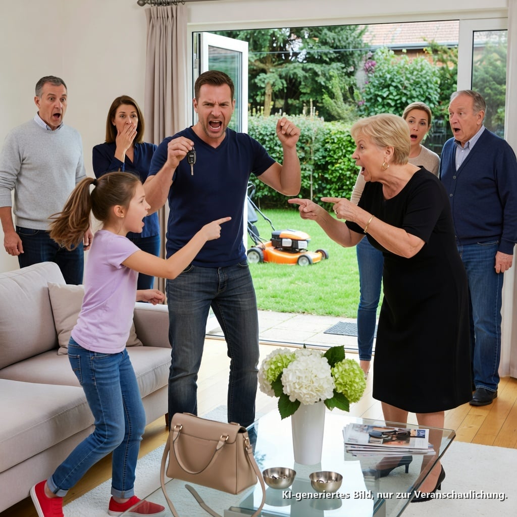 Ich mähte den Rasen, als ich meine Tochter weinen hörte. Ich rannte hinein. Meine Schwiegermutter hatte sie auf den Boden gedrückt. Ihre Hand lag über dem Mund meiner Tochter. Sie zischte: „Du hast nichts gesehen. Sag es. Sag, du hast nichts gesehen.“ Ich riss sie weg. „Was machst du da?“ Sie lachte: „Sie lügt. Sie lügt immer.“ Meine Tochter schluchzte: „Papa, schau in ihre Handtasche…“ Ihr Gesicht wurde blass, als ich sie öffnete…