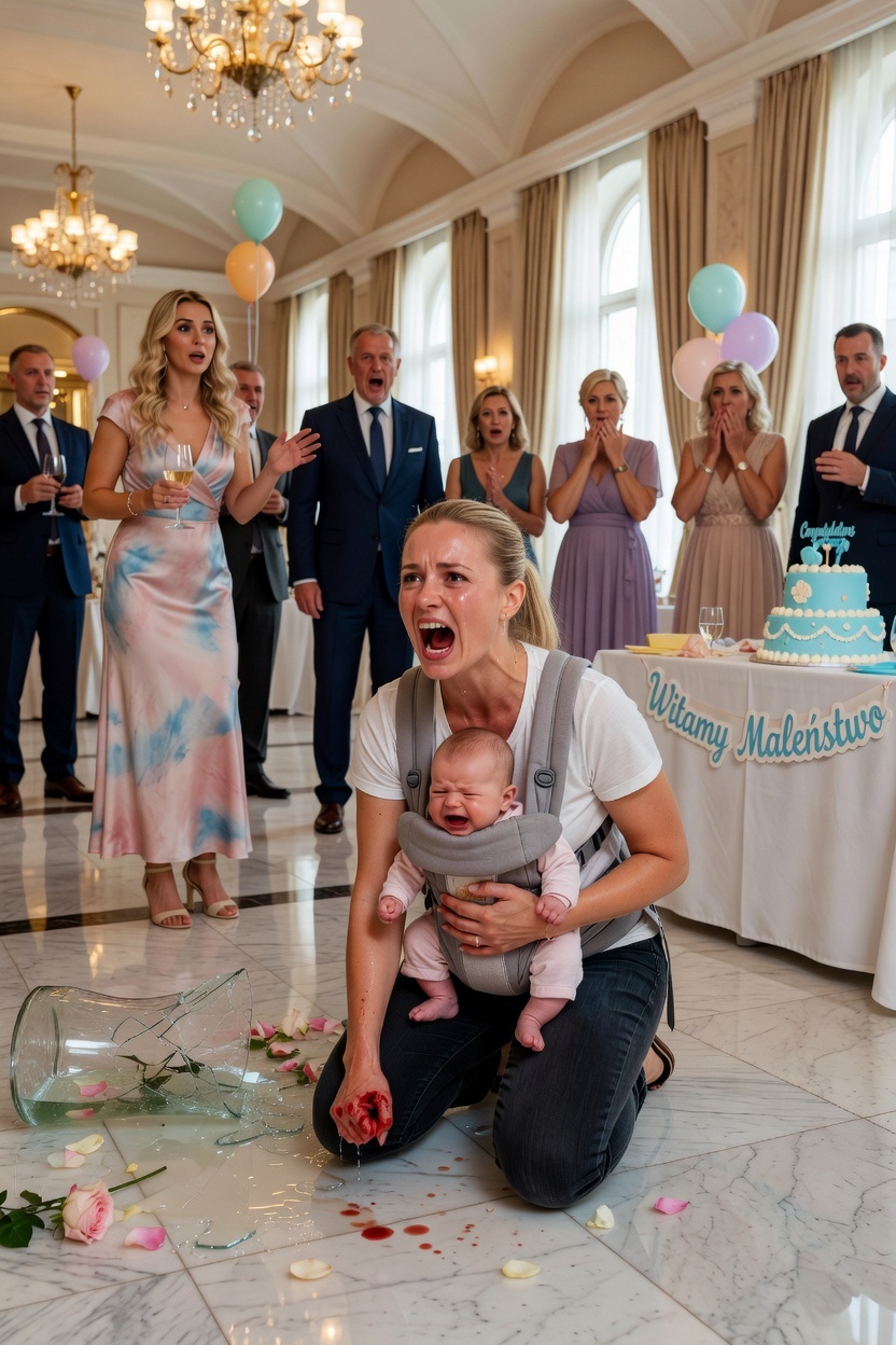 Na wystawnym baby shower mojej siostry, wróciłam z łazienki i zobaczyłam, że usta mojej sześciomiesięcznej córeczki są zaklejone taśmą. Moja siostra uśmiechnęła się z wyższością i machnęła ręką. „Spokojnie – psuła mi klimat tym swoim płaczem.” Oderwałam taśmę, trzęsąc się.