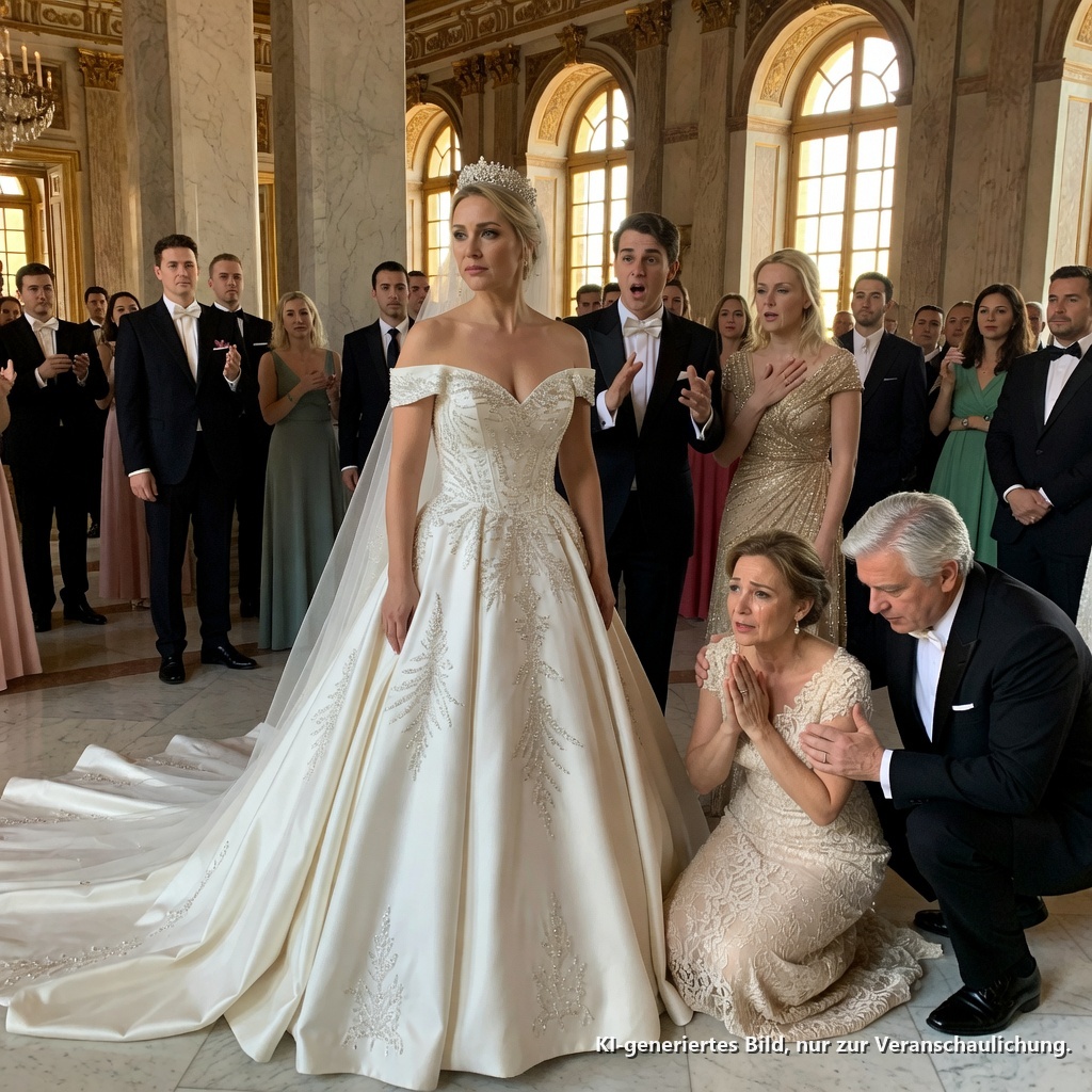 Fünfzehn Minuten vor meiner Hochzeit entdeckte ich meine Eltern, versteckt hinter einer riesigen Marmorsäule, auf zwei billigen Plastikstühlen sitzend, während die reichen Verwandten meines Verlobten in der ersten Reihe saßen, als gehörten sie einer königlichen Familie an. Meine Mutter drückte meine Hand und flüsterte