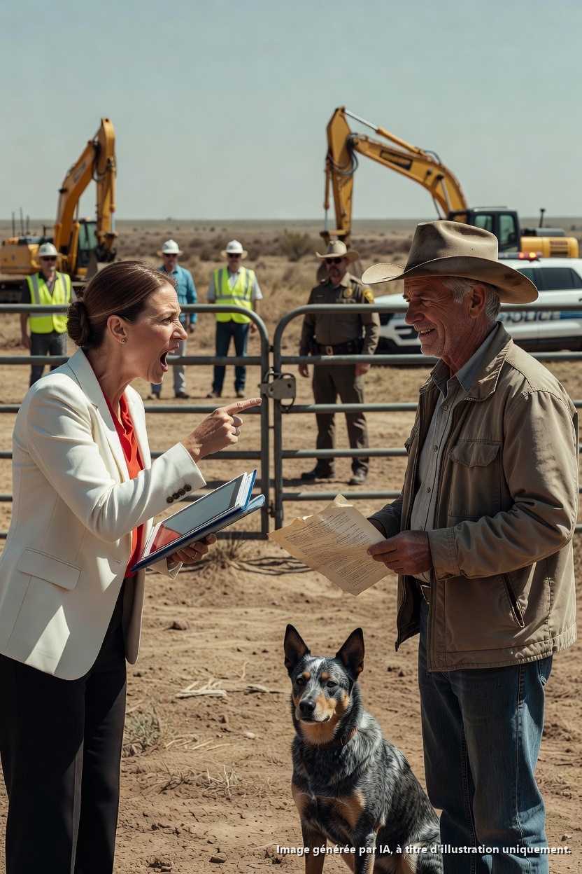 La pelleteuse était déjà garée sur ma route privée du ranch quand Vivian Hartwell a souri en disant que l’association des propriétaires avait accordé l’accès. Le pré de ma défunte épouse était marqué pour un pipeline de 9 millions de dollars, des inconnus déchargeaient des piquets, et même un adjoint du shérif se tenait là comme si ce vol était légal. Puis mon avocat a trouvé un numéro d’arpentage manquant, et l’équipe n’avait que quelques minutes avant que tout n’explose…