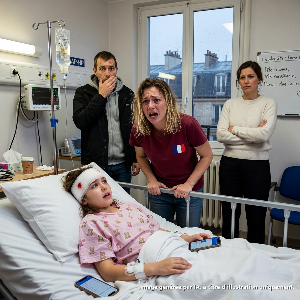 L’hôpital a appelé pour ma fille de 7 ans en urgence. Je me suis précipitée, elle était à peine consciente. « Maman, pardon… Papa était avec tata Serena dans ton lit. Il m’a jetée dans les escaliers. Ils boivent encore du whisky… »