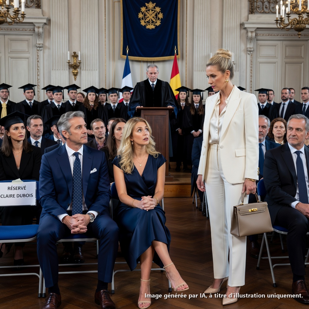 L’ex-femme de mon ex-mari s’est assise à la place que mon fils m’avait réservée lors de sa remise de diplômes et a souri en disant : « Sa mère peut regarder depuis le fond. » Mais lorsque mon fils est monté à la tribune des majors de promotion devant six cents personnes, il a plié son discours, a fixé directement sa robe bleu cobalt, et a révélé la preuve qui a plongé tout l’auditorium dans le silence.