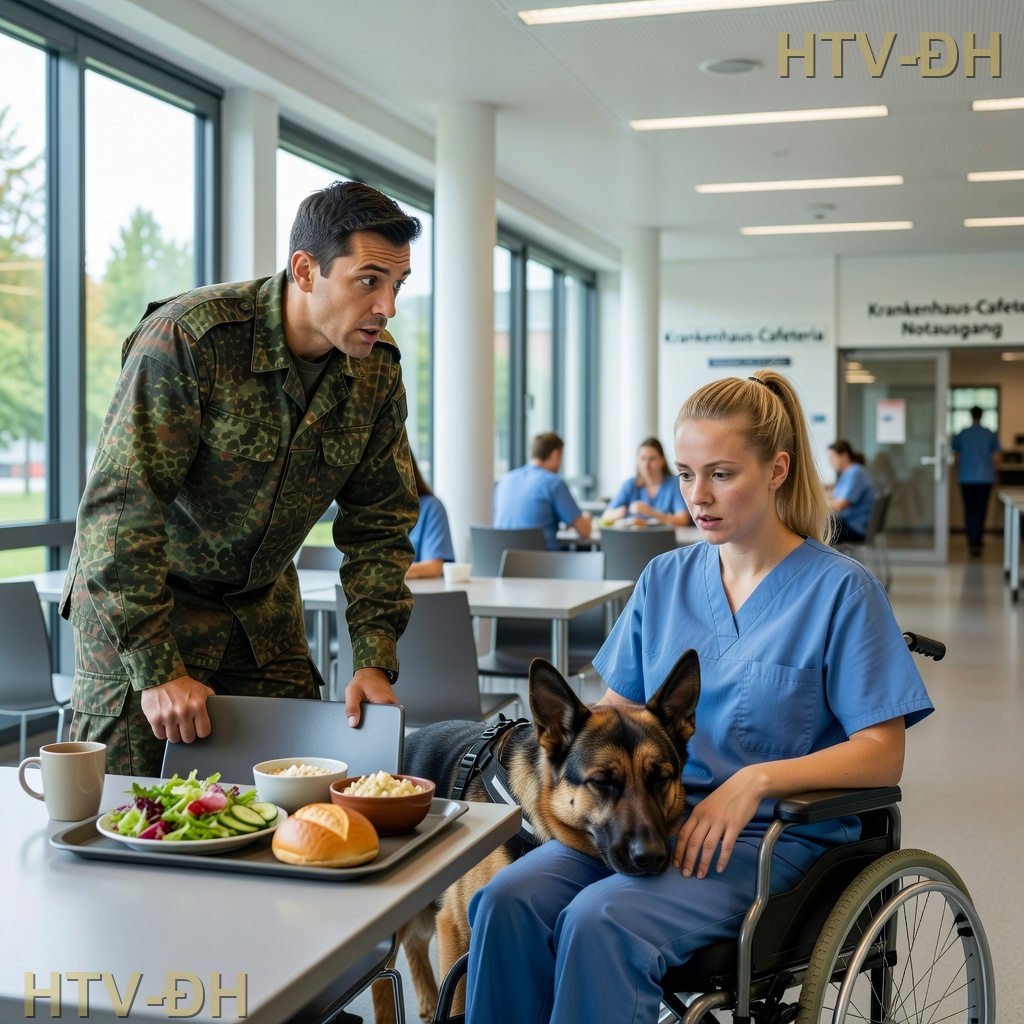 Darf ich mich hier hinsetzen? Ein Navy SEAL fragte eine behinderte Krankenschwester – dann brachte sein K9 den ganzen Raum zum Stillstand…

Als die Polizei die Krankenhauscafeteria betrat, hatte bereits jeder eine Seite gewählt.
