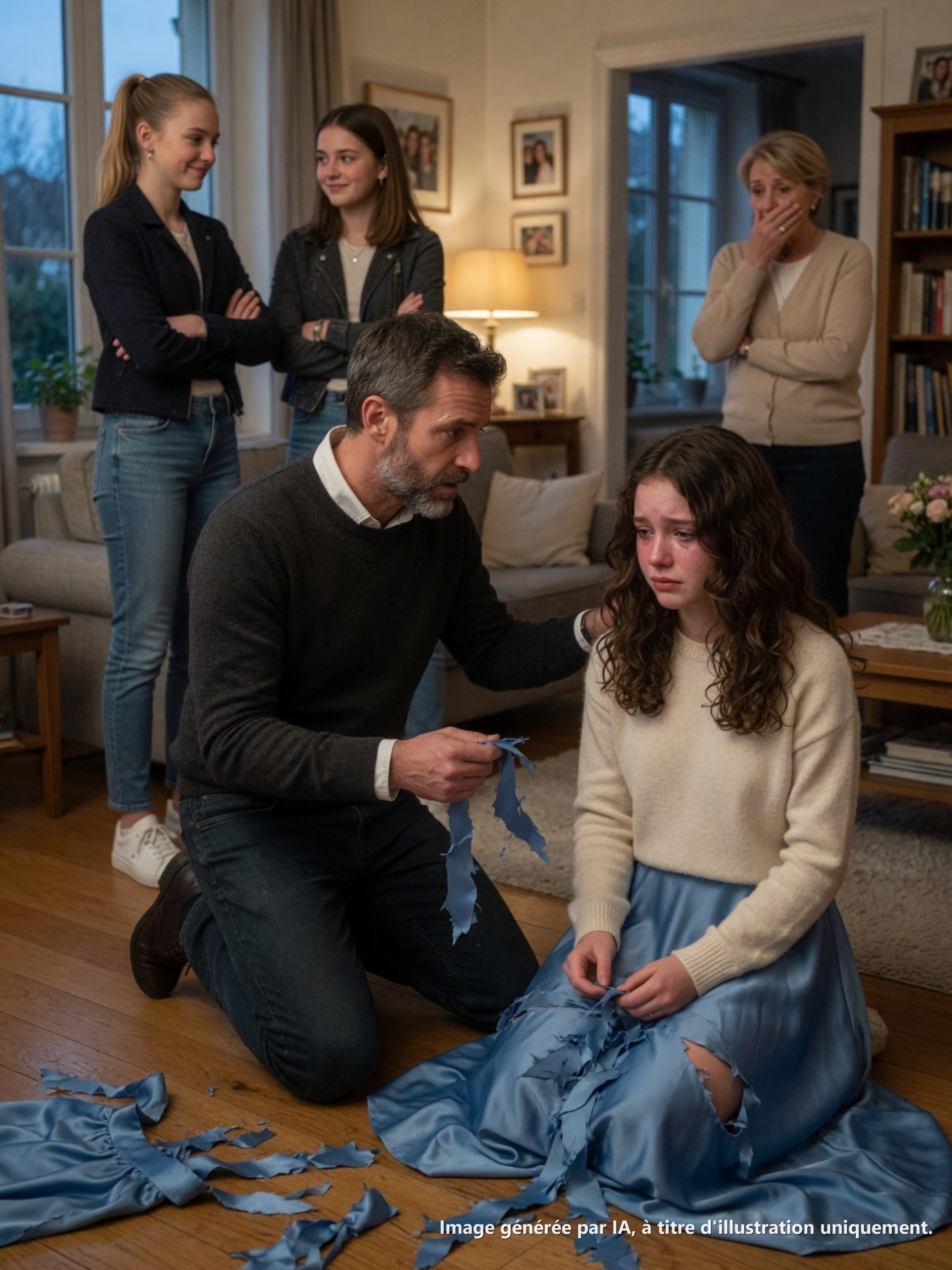 La veille du bal, j’ai retrouvé ma fille en larmes — sa robe était taillée en pièces, et les filles de ma sœur affichaient un petit sourire narquois. « De toute façon, elle ne devrait pas être la plus belle », a lâché l’une d’elles. J’ai pris ma fille et nous sommes partis. Le lendemain matin, ma mère m’a appelé en sanglotant : « Je t’en supplie, n’en parle pas à la direction du lycée… Elles vont se faire renvoyer. »