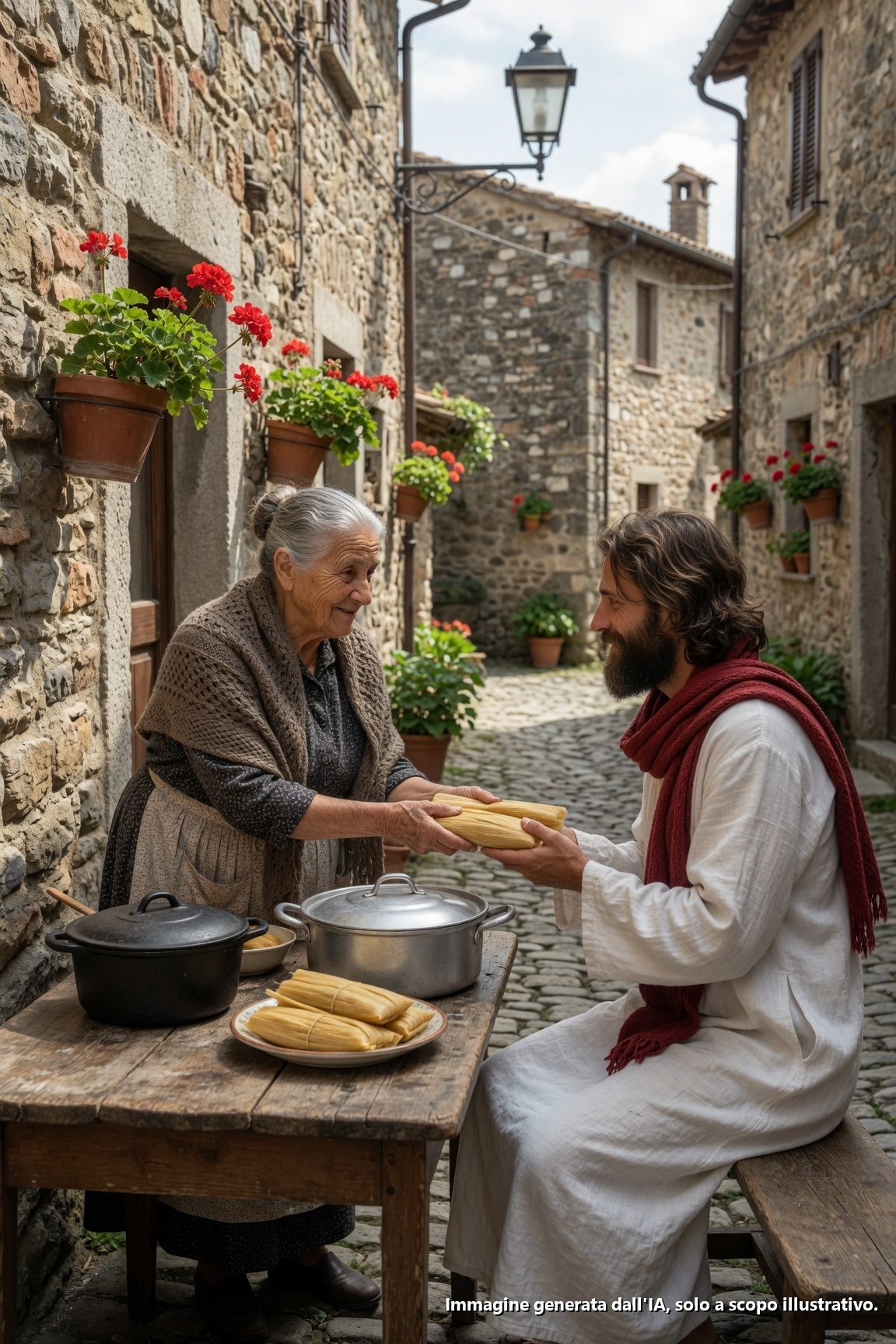La Anciana Condivise il Suo Ultimo Tamal con un Bambino Affamato… Senza Immaginare la Sorpresa che Avrebbe Trovato nella Sua Pentola all’Alba

### Parte 2

Il silenzio della strada divenne denso, pesante, quasi soffocante. Doña Lupita guardava il bambino e poi abbassava lo sguardo verso la pesante pentola di peltro. Nella sua mente si scatenò una battaglia feroce, la più antica disputa dell’umanità: l’istinto di sopravvivenza contro la pura compassione. La sua testa, stanca e logica, cominciò a bombardarla con argomenti validi, pieni di un senso comune schiacciante. *“Lupita, hai lavorato tutto il giorno sotto il sole, ti fanno male le ginocchia e non hai messo nulla sotto i denti. Quel tamal è tuo, te lo sei guadagnato con il sudore della fronte. Se glielo dai, andrai a letto a stomaco vuoto e domani non avrai le forze per impastare. Inoltre, chi ti assicura che questo bambino non stia mentendo? In queste strade ci sono molti che usano i bambini per fare pena e ottenere soldi. Non è tua responsabilità salvare il mondo, tu riesci a malapena a badare a te stessa”.*

Ma mentre la ragione le gridava di andarsene, un’altra voce, molto più profonda e antica, le sussurrava dal centro del petto. Era una voce che portava l’eco delle storie che sua nonna le raccontava in campagna, la voce della fede che si impara soffrendo. *“Lupita, guardalo bene. La fame non si può fingere negli occhi di un bambino. Hai già dimenticato quando avevi la stessa età negli anni Cinquanta? Hai già dimenticato i giorni in cui tua madre non aveva nemmeno una tortilla da darti e passavate le notti a piangere per l’impotenza? Ricorda Doña Petra, la vicina che condivideva i suoi fagioli con te anche se a lei non bastavano. Se lei non avesse avuto compassione, tu non saresti qui oggi. Dagli il tamal, Lupita. Ho avuto fame e mi hai dato da mangiare”.*

L’anziana fissò intensamente le mani tremanti del bambino. Capì in quel secondo che dare quando hai in abbondanza è un atto di semplice generosità superficiale; ma dare quando anche tu hai bisogno, quando ciò che offri è l’ultimo che ti resta nella riserva, quello non è più carità, è un sacrificio che lacerà l’anima.

Con un sospiro profondo che scacciò tutta la paura dai suoi polmoni, Doña Lupita abbassò la pentola di peltro dalla spalla e la posò sulla panchina con un suono secco. Si chinò con difficoltà, lamentandosi a bassa voce per il dolore della sciatica, e tolse il coperchio della vaporiera. Il tamal non bolliva più, era tiepido, avvolto con cura nella sua foglia di mais. Lo tirò fuori con una tenerezza materna, lo aprì da un’estremità perché il bambino non si sporcasse le mani e lo posò sul suo unico piatto di peltro scheggiato che portava nel cesto.

— Prendi, bambino mio — disse con dolcezza, tendendo le mani —. Mangialo tutto, che è ancora buono.