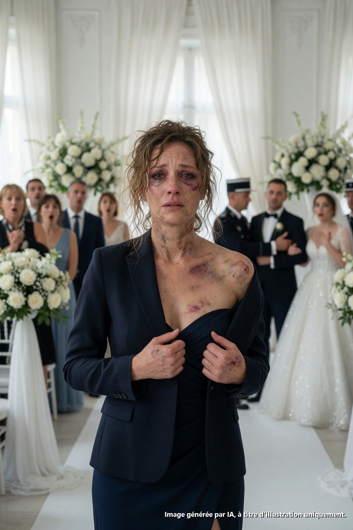 Pendant des années, mon mari m’a battue, puis il a divorcé, m’a tout volé, et m’a invitée à son mariage juste pour me voir m’effondrer. Je suis arrivée aux côtés de mon avocat alors qu’il souriait narquoisement devant l’autel. « Encore désespérée d’attirer mon attention ? » s’est-il moqué. J’ai appuyé sur lecture. Sa propre voix a rempli la chapelle, avouant les coups et les comptes cachés. Quand la police a passé les menottes à ses poignets, je me suis penchée. « Mon chéri, ce n’est que le premier enregistrement… »

La première fois qu’Adrian m’a frappée, il a pleuré après. La dernière fois, il a souri.

Pendant huit ans, mon mari m’a appris à disparaître. Il choisissait mes vêtements, surveillait mes appels et me corrigeait du revers de la main chaque fois que je l’embarrassais. Pour le monde extérieur, Adrian Vale était un promoteur immobilier raffiné, avec une fondation caritative et un mariage parfait. À la maison, il gardait des poches de glace dans le congélateur et m’enseignait quels mensonges paraissaient crédibles aux urgences.

« Je me suis cognée contre une porte », murmurais-je.

Adrian serrait mon poignet meurtri sous la table d’examen. « Bonne fille. »

J’avais autrefois été experte-comptable judiciaire, mais il m’avait forcée à quitter mon cabinet après notre mariage. Il disait que les chiffres me rendaient arrogante. Ce qu’il n’a jamais compris, c’est que les chiffres étaient aussi patients. Ils se souvenaient de chaque virement, de chaque société écran, de chaque mensonge.

Quand Adrian a commencé à coucher avec sa directrice marketing, Vanessa Cole, il a cessé de cacher son mépris. Il a demandé le divorce, vidé nos comptes joints, falsifié ma signature sur les transferts de propriété et convaincu le tribunal que je n’avais jamais contribué à ses entreprises.