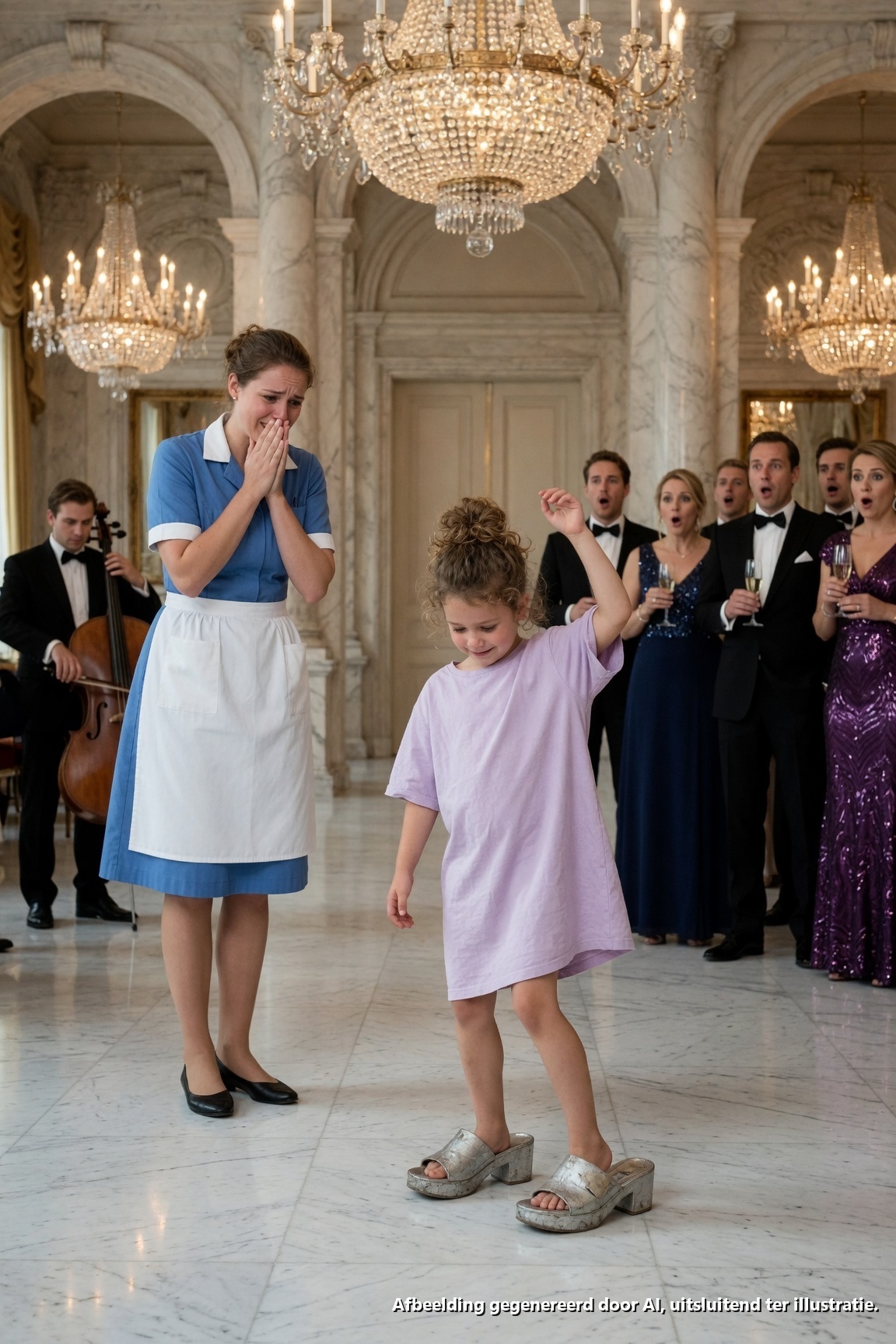 Ze wilden niet dat de dochter van de schoonmaakster op het gala verscheen… Maar toen ze het podium opging, bleef iedereen stil

DEEL 1

Vanaf 5:00 uur ‘s ochtends was Mariana López niet gestopt met werken.

Op haar 29e woonde ze al 6 jaar in Mexico-Stad en evenveel jaren schoonmaakte ze een herenhuis met 48 kamers in Lomas de Chapultepec, eigendom van Alejandro Robles, een 38-jarige zakenman die fortuin had gemaakt met technologie en vastgoedontwikkeling.

Die avond zou het jaarlijkse gala van de Fundación Robles plaatsvinden, een evenement met 160 genodigden, politici, artiesten en zakenmensen. Er zou een orkest zijn, een diner van 6 gangen en een jeugddansvoorstelling die 3 maanden lang was geoefend.

Mariana had het bestek gepoetst, witte rozen geschikt en elke tafel gecontroleerd. Maar ze kon zich niet volledig concentreren.

Haar dochter Emilia, pas 3 jaar oud, was verstopt in het servicegebied.

De oppas had afgezegd en Mariana had geen familie in de buurt. Daarom had ze het meisje meegenomen met een dekentje, zoute koekjes en de belofte dat ze stil zou blijven.

Emilia probeerde het.