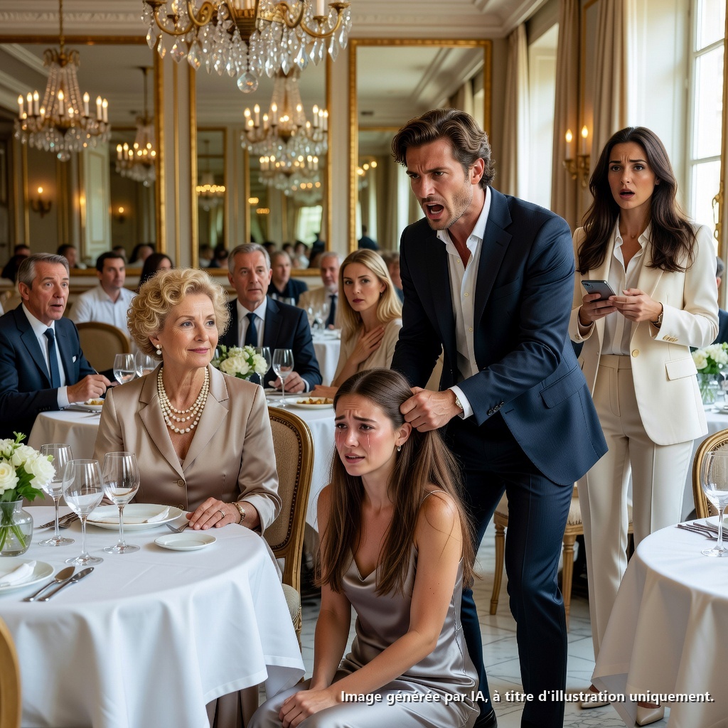 Mon gendre a tiré les cheveux de ma fille au milieu d’un restaurant bondé et lui a enfoncé la tête vers le bas, tandis que tous les clients présents restaient figés dans un silence choqué. Sa mère souriait avec fierté et a dit : « Parfois, c’est ainsi qu’un mari enseigne à sa femme. » Ma fille s’est effondrée en larmes — mais dès que je me suis levé de ma chaise, il a compris que sa cruauté allait bientôt avoir des conséquences.