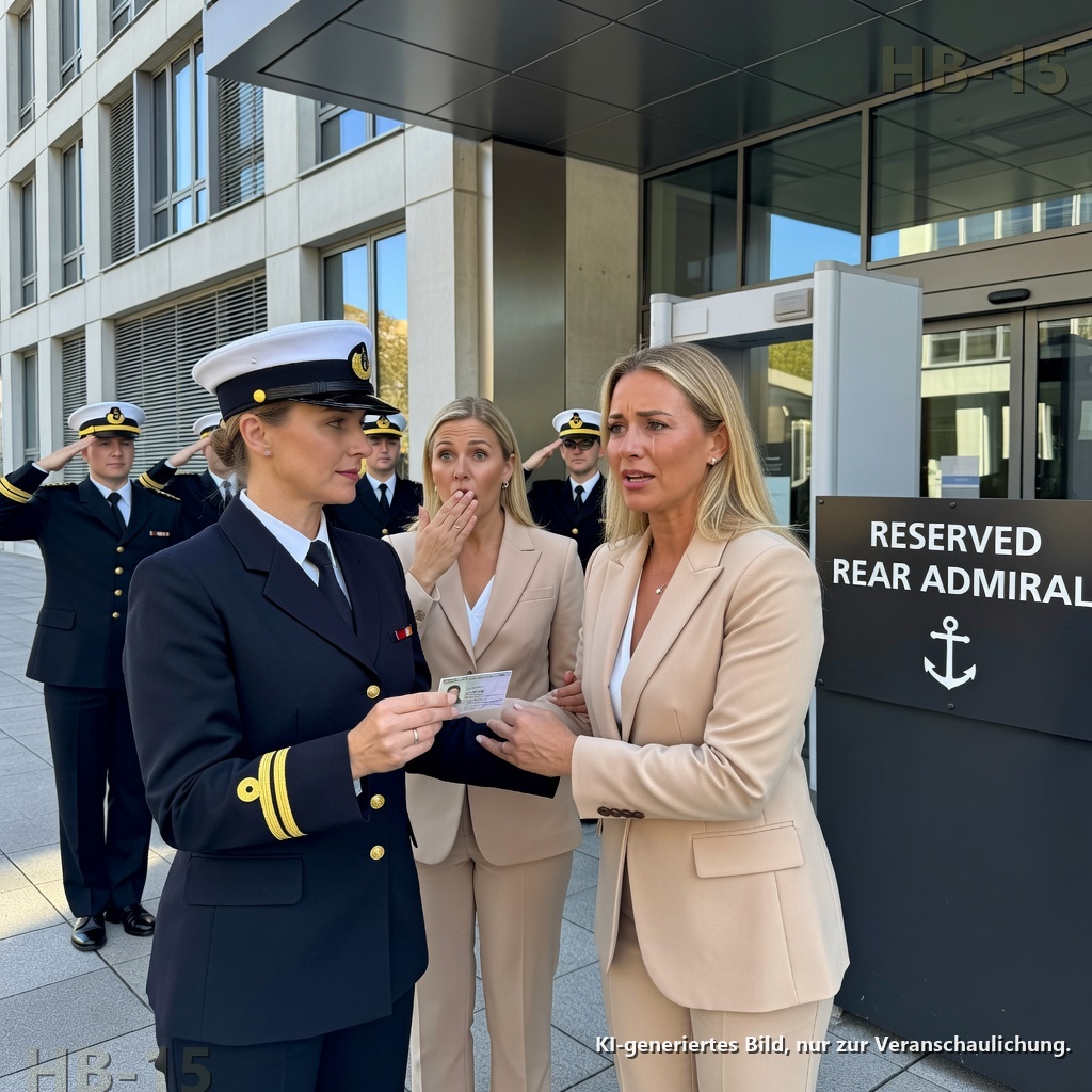 „Deine Tochter? Sie ist nur meine Begleitung – eine Schreibtischangestellte.“ Meine Mutter lachte, während der bewaffnete Wachmann meinen Militärausweis hielt, ohne zu wissen, dass sie gerade einen Konteradmiral verspottet hatte. Dann salutierten drei Offiziere, ihre Kirchenfreundin sah meinen reservierten Parkplatz, und meine Mutter packte meinen Arm und flüsterte: „Blamier mich nicht.“ Ich nahm ihre Hand weg. Die Wahrheit würde sie bald erreichen.