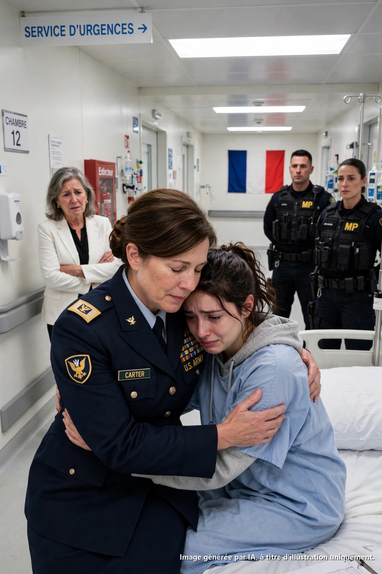 Ma fille gisait en tremblant dans un lit d’hôpital, des bleus sombres marquant sa peau. « Ils m’ont enfermée et m’ont fait du mal », sanglotait-elle. Sur le seuil de la porte se tenaient son mari milliardaire et sa mère, suffisants et totalement impénitents. « Elle est seulement tombée », ricana la belle-mère, regardant mon uniforme de l’Armée avec mépris. « Ne faites pas de drame. Nous possédons les autorités locales. Votre grade ne signifie rien ici. » Je n’ai pas crié. J’ai simplement regardé les personnes qui avaient blessé mon enfant, j’ai pris mon téléphone et passé un seul appel. Trente minutes plus tard, leur empire commençait à s’effondrer.