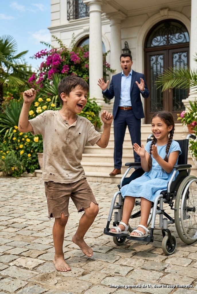 UN COPIL FĂRĂ ADĂPOST A DANSAT CA S-O FACĂ PE FIICA MILIONARULUI SĂ ZÂMBEASCĂ… FĂRĂ SĂ-ȘI IMAGINEZE CĂ AR DEZVĂLUI SECRETUL PE CARE CINEVA DIN FAMILIE ÎNCERCA SĂ-L ASCUNDĂ

PARTEA 1

Rodrigo Valdés putea cumpăra clădiri întregi în Ciudad de México, dar nu reușea să readucă zâmbetul pe buzele fiicei sale.

De la accidentul de pe șoseaua México-Toluca, conacul din Lomas de Chapultepec devenise un loc tăcut. Soția sa, Mariana, murise în acea noapte. Renata, de 8 ani, supraviețuise, dar își pierduse mobilitatea picioarelor și, de asemenea, dorința de a vorbi.

Rodrigo a dus-o la specialiști în Houston, Madrid și Monterrey. A plătit terapii foarte scumpe, aparate importate și medici care promiteau miracole. Nimic nu a funcționat.

Renata își petrecea după-amiezile în scaunul ei cu rotile, privind jacaranda din grădină ca și cum lumea nu ar mai fi avut nimic de oferit.

Într-o după-amiază, în timp ce asistenta intra după apă, un băiețel slăbănog s-a strecurat printr-o deschizătură de lângă poartă. Era desculț, cu un tricou rupt și o pereche de pantaloni mult prea largi.

Se numea Emiliano, deși pe străzile din Tacubaya toată lumea îi spunea Milo.

O văzuse pe Renata din afară. Recunoscuse în privirea ei aceeași tristețe pe care o simțea el când dormea sub un pod și se prefăcea că zgomotul camioanelor era un cântec de leagăn.