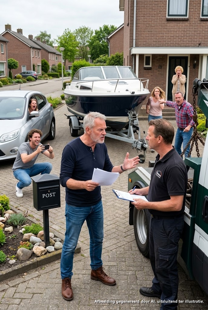 Vroeg die ochtend reed er een repossessie-truck mijn oprit op met mijn boot op de lijst. Mijn schoonzoon stond aan de overkant van de straat, lachend en filmend. “Rise and shine, ouwe—het komt er nu allemaal aan voor jou!” Ik keek rustig naar de