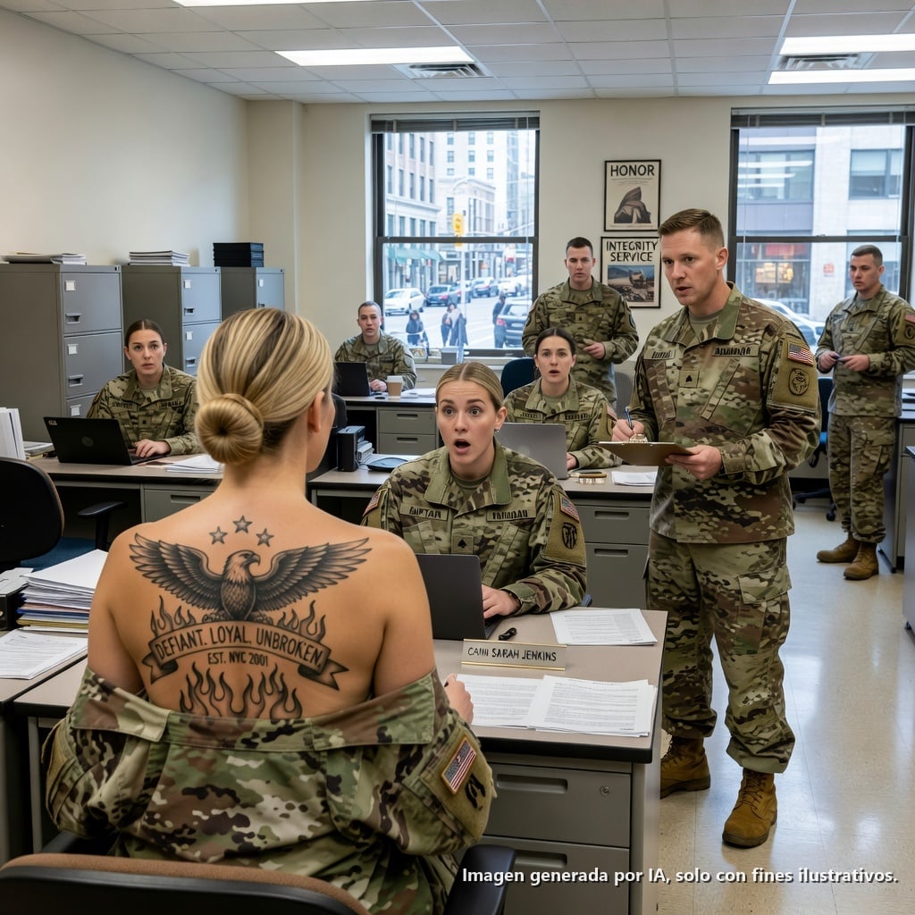 Ordenaron a una “abuela acabada” que se quitara su camiseta del ejército—y entonces un tatuaje oculto hizo enmudecer a toda la base: En una abrasadora mañana de Nuevo México, Elena Morgan camina hacia una base del ejército pareciendo simplemente otra mujer mayor con una camiseta de entrenamiento descolorida. El personal se burla de ella, los reclutas se ríen, e incluso su propia familia quiere que deje de llevar el pasado. Pero cuando la obligan a quitarse el uniforme, un tatuaje negro marcado Night
