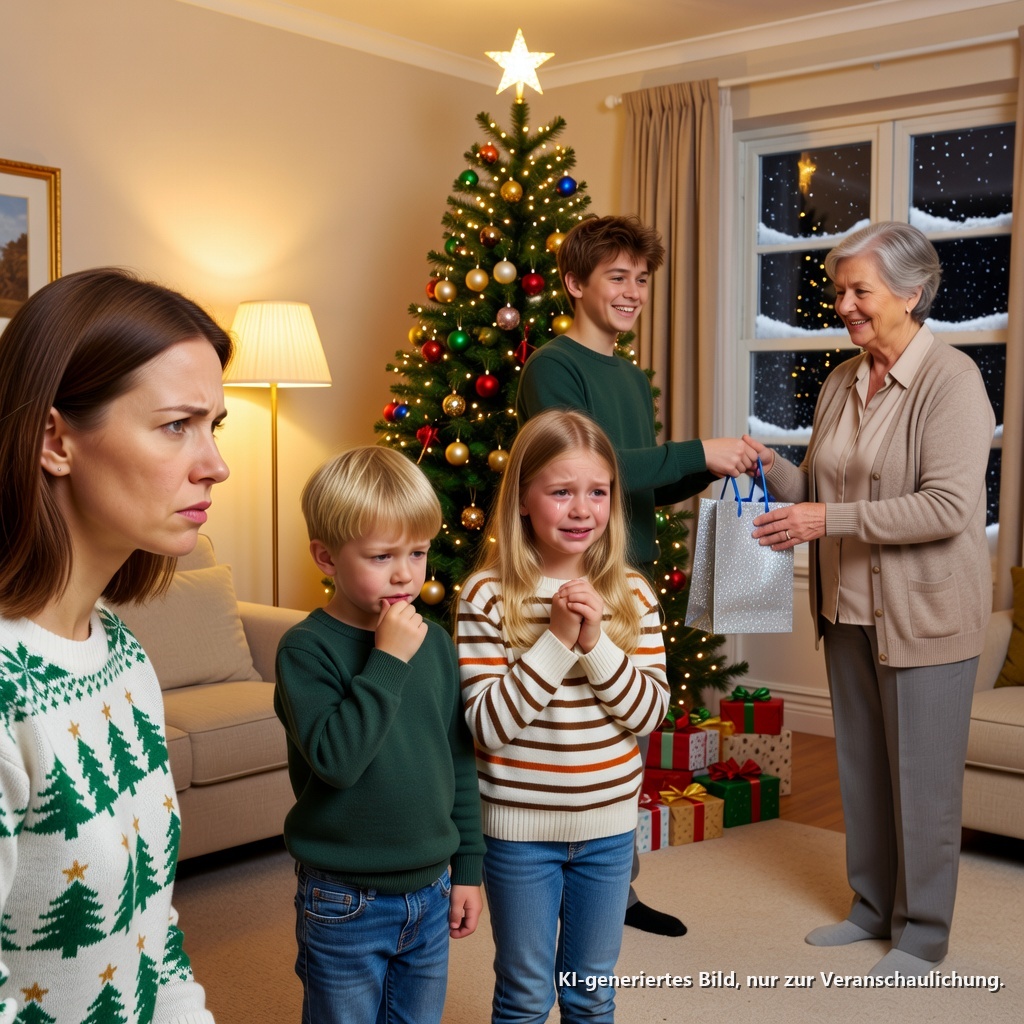 An Silvester hat Mama jedem Enkelkind ein Geschenk gegeben, nur meinem nicht, also bin ich leise gegangen und habe gesagt, sie sollen uns nie wieder einladen – und dann kam am 1. Januar um 6 Uhr morgens das „Neujahrsgeschenk“ meiner Familie an ihrer Tür an…