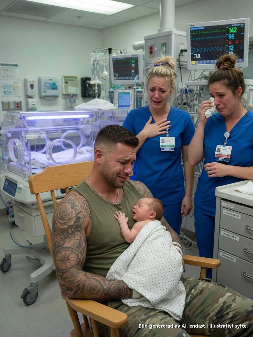 Det blev helt tyst på neonatalavdelningen när en stor tatuerad biker kom in och bad att få hålla den nyfödda som ingen någonsin hade kommit för att se.