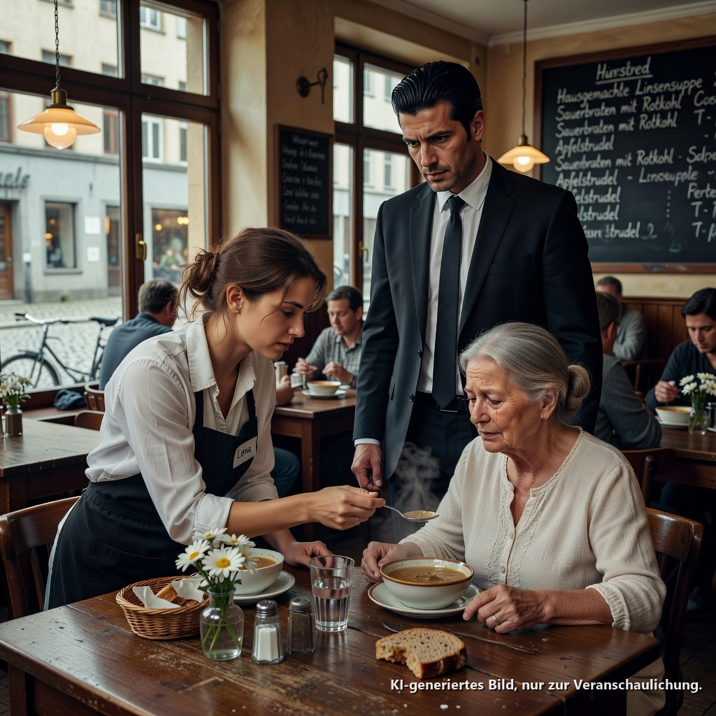 Ein Milliardär sah mir dabei zu, wie ich seiner Mutter mit meinen eigenen Händen Essen gab, nachdem alle anderen ihren zitternden Kampf ignoriert hatten. Ich dachte, ich würde lediglich einer älteren Fremden helfen, ihr Mittagessen zu essen…