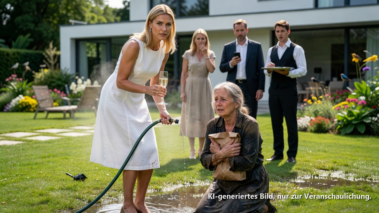 Bei der Verlobungsfeier meines Sohnes verwechselte mich seine Verlobte mit einem ungebetenen Gast und richtete den Gartenschlauch vor dreißig Leuten auf mich.